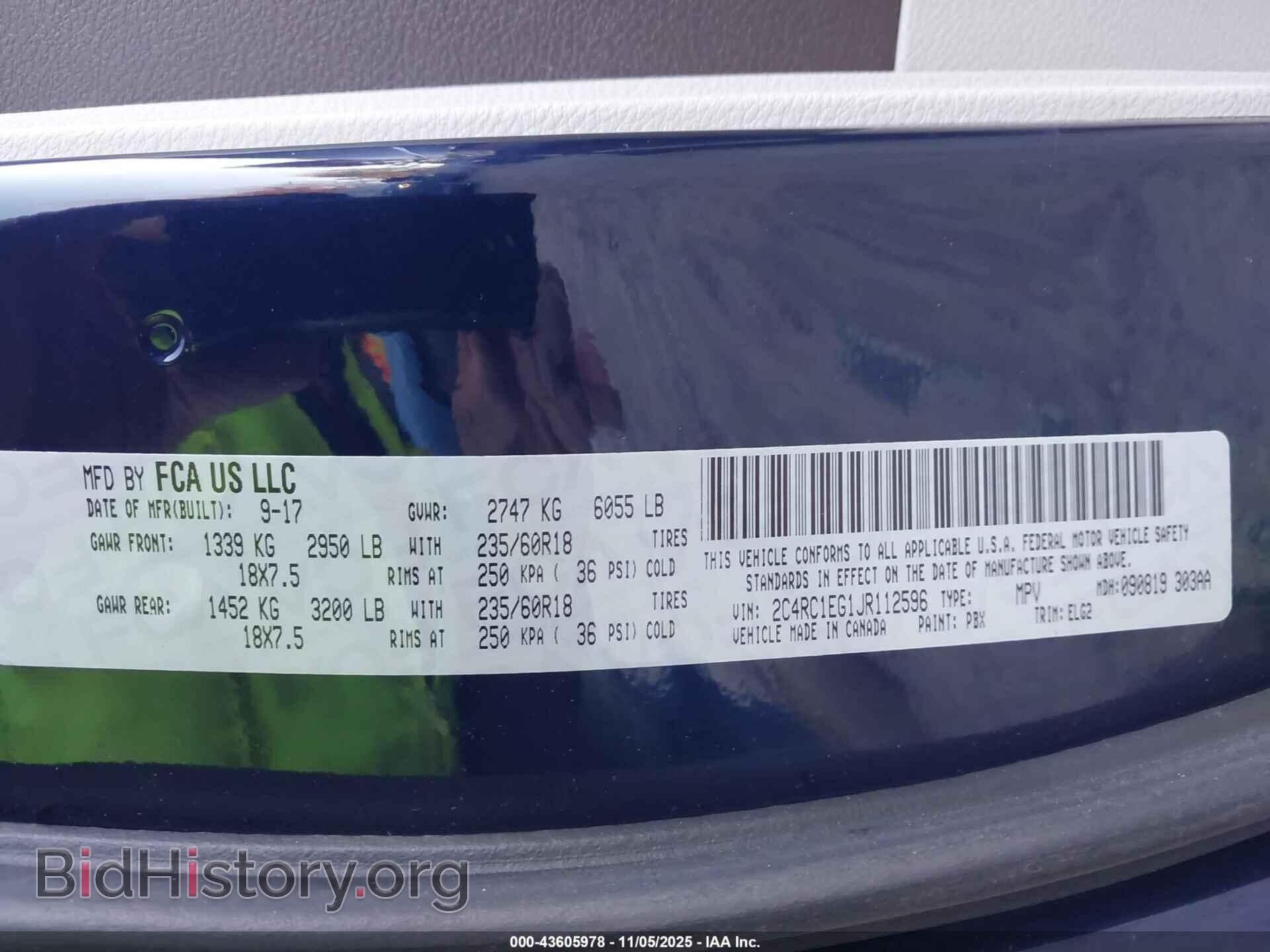 2018 CHRYSLER PACIFICA - VIN: 2C4RC1EG1JR112596 - Фото 9