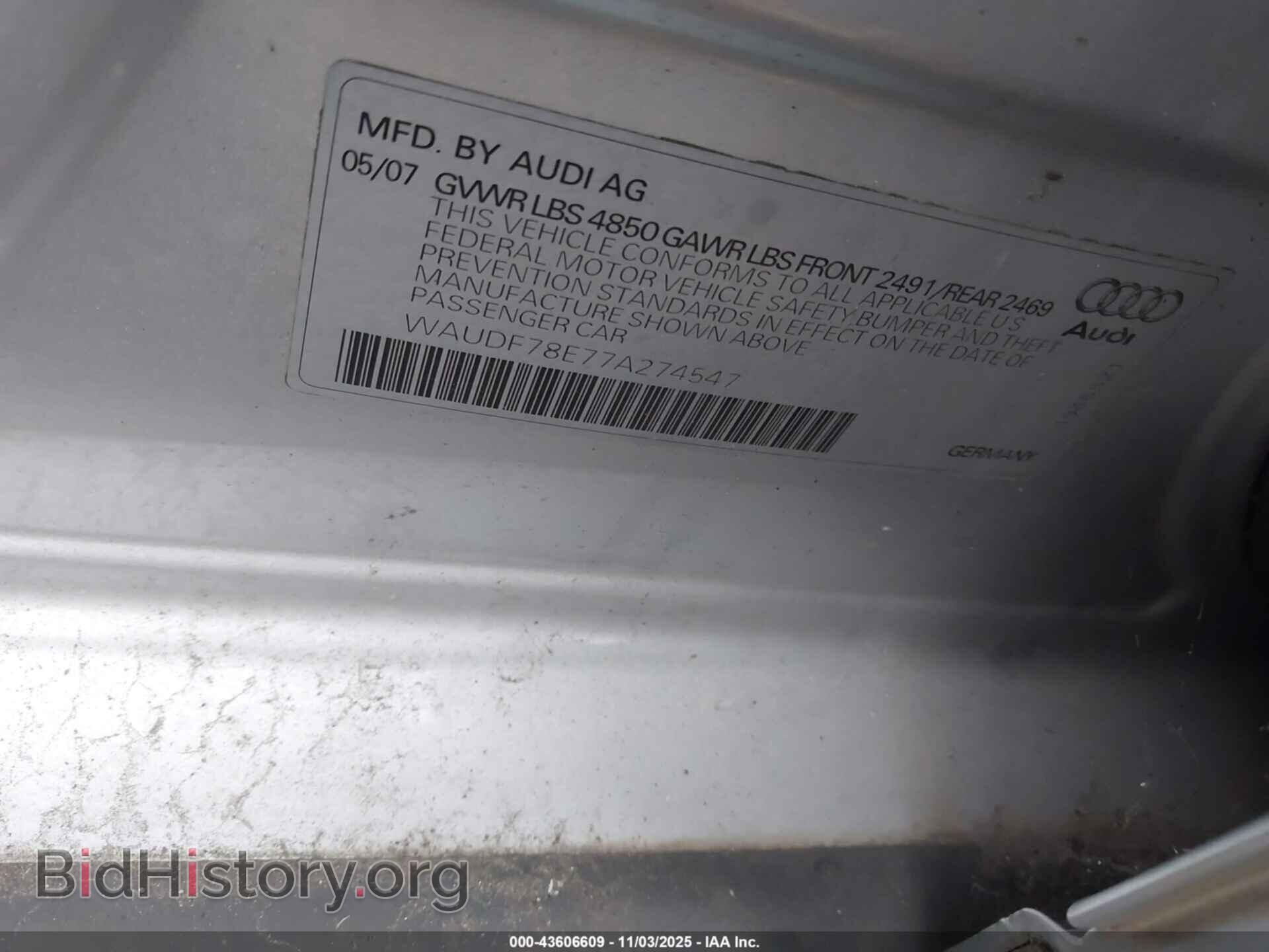 2007 AUDI A4 - VIN: WAUDF78E77A274547 - Photo 9