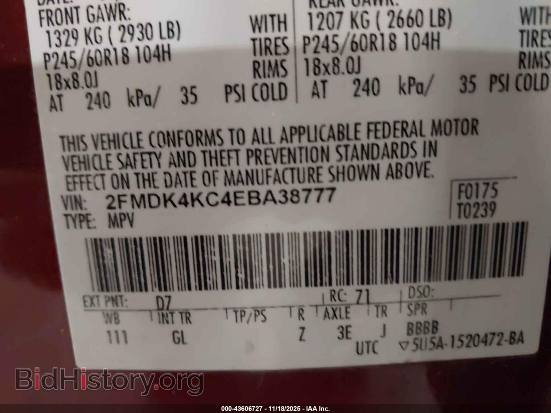 2014 FORD EDGE - VIN: 2FMDK4KC4EBA38777 - Фото 9