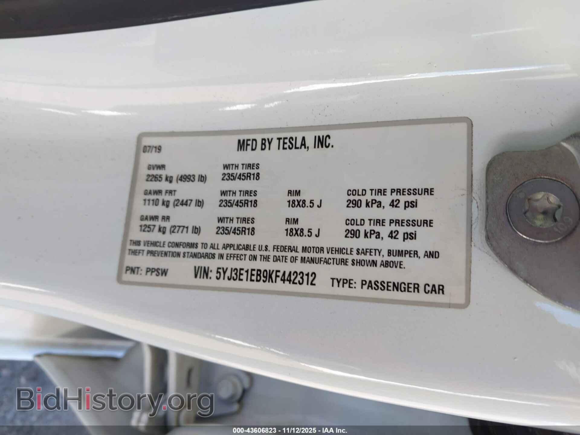 2019 TESLA MODEL 3 - VIN: 5YJ3E1EB9KF442312 - Photo 9