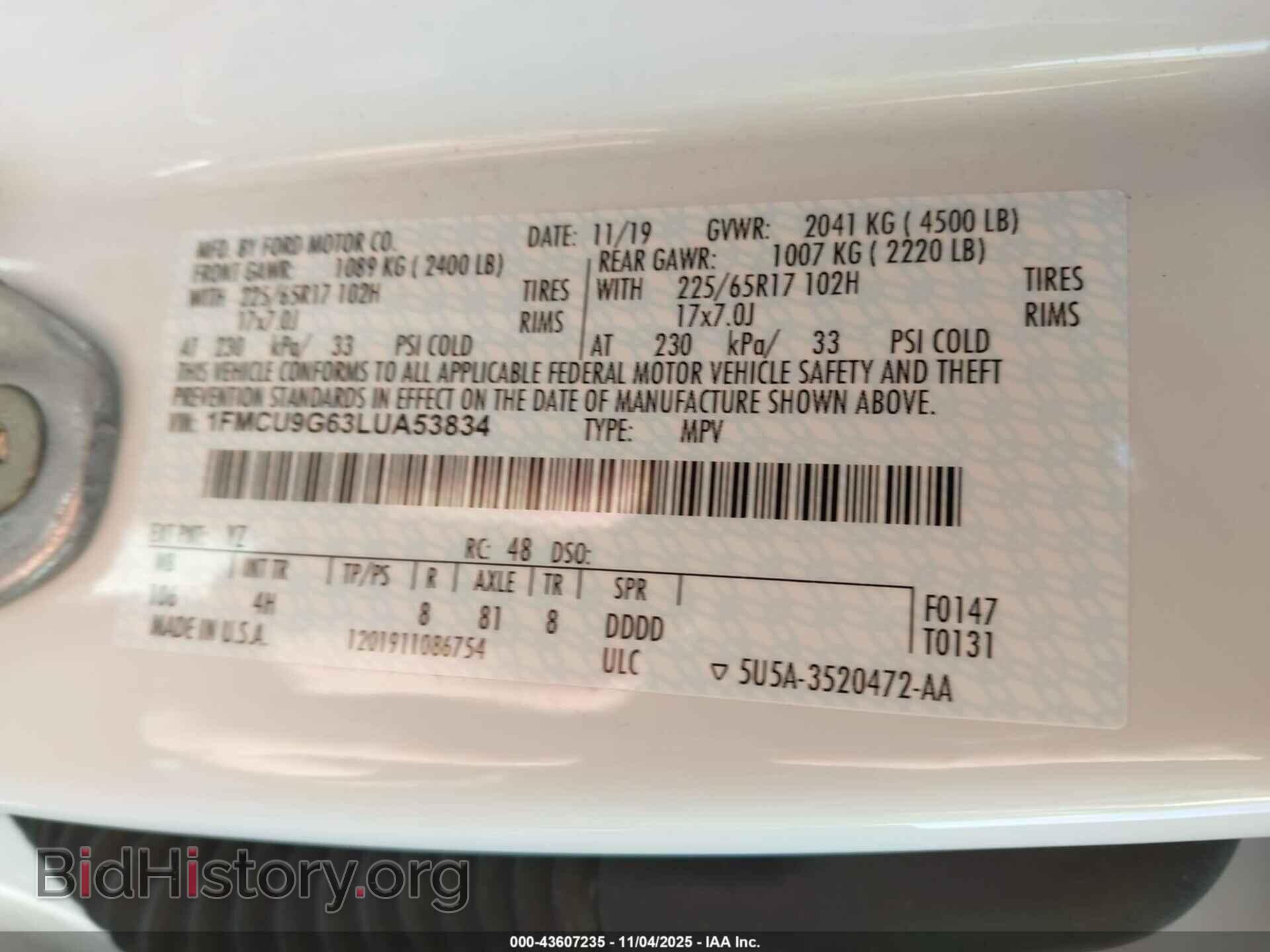 2020 FORD ESCAPE - VIN: 1FMCU9G63LUA53834 - Photo 9