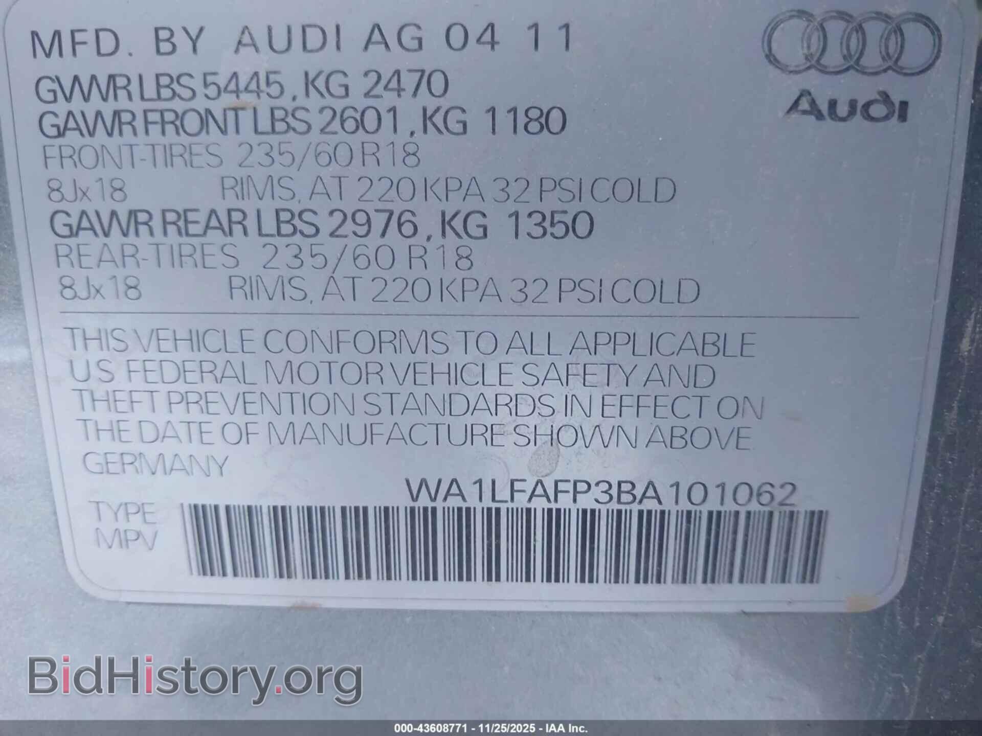 2011 AUDI Q5 - VIN: WA1LFAFP3BA101062 - Фото 9