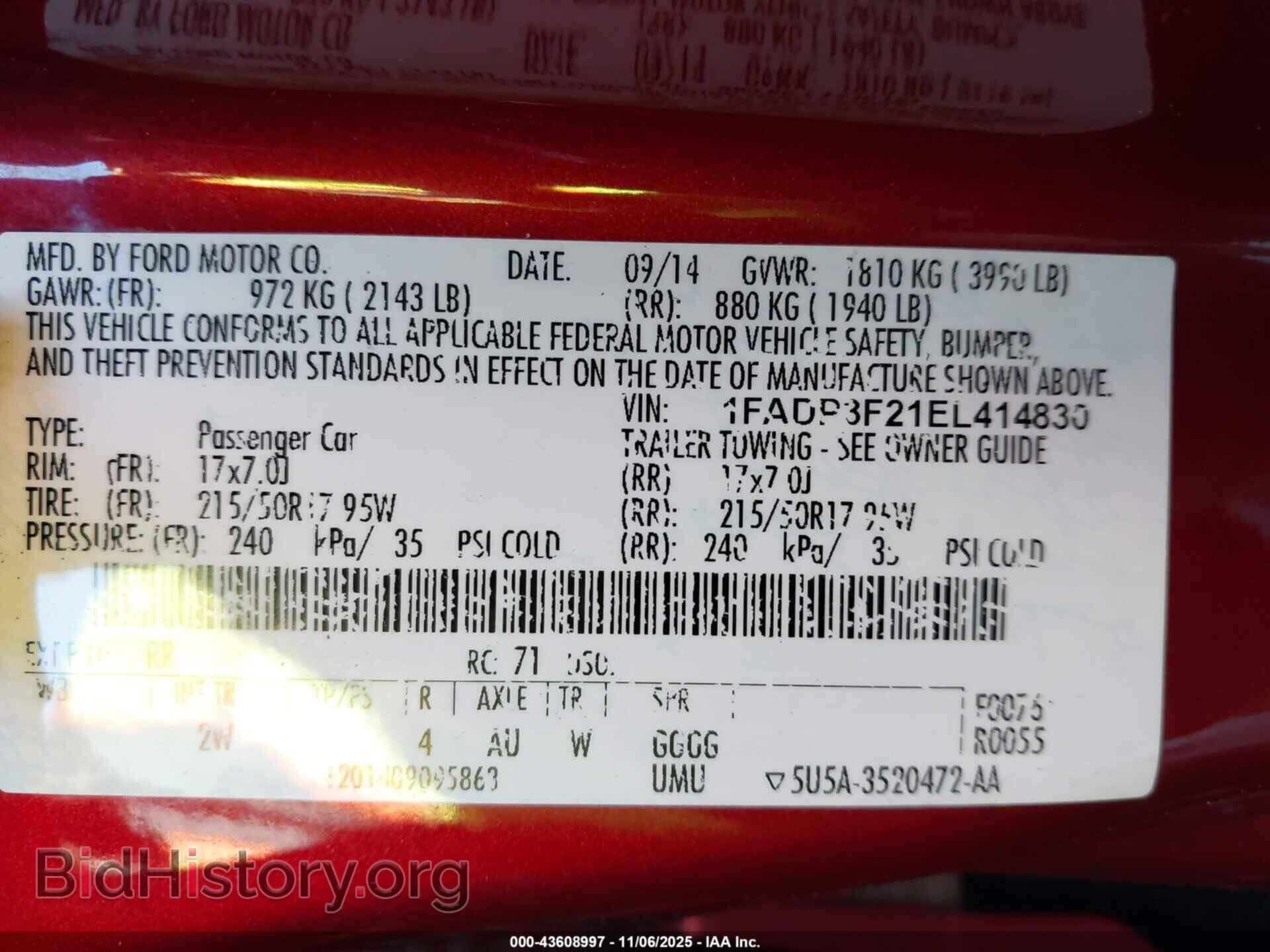 2014 FORD FOCUS - VIN: 1FADP3F21EL414830 - Фото 9