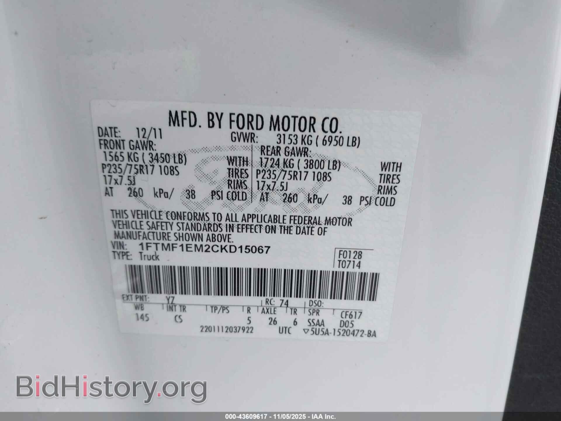 2012 FORD F-150 - VIN: 1FTMF1EM2CKD15067 - Фото 9