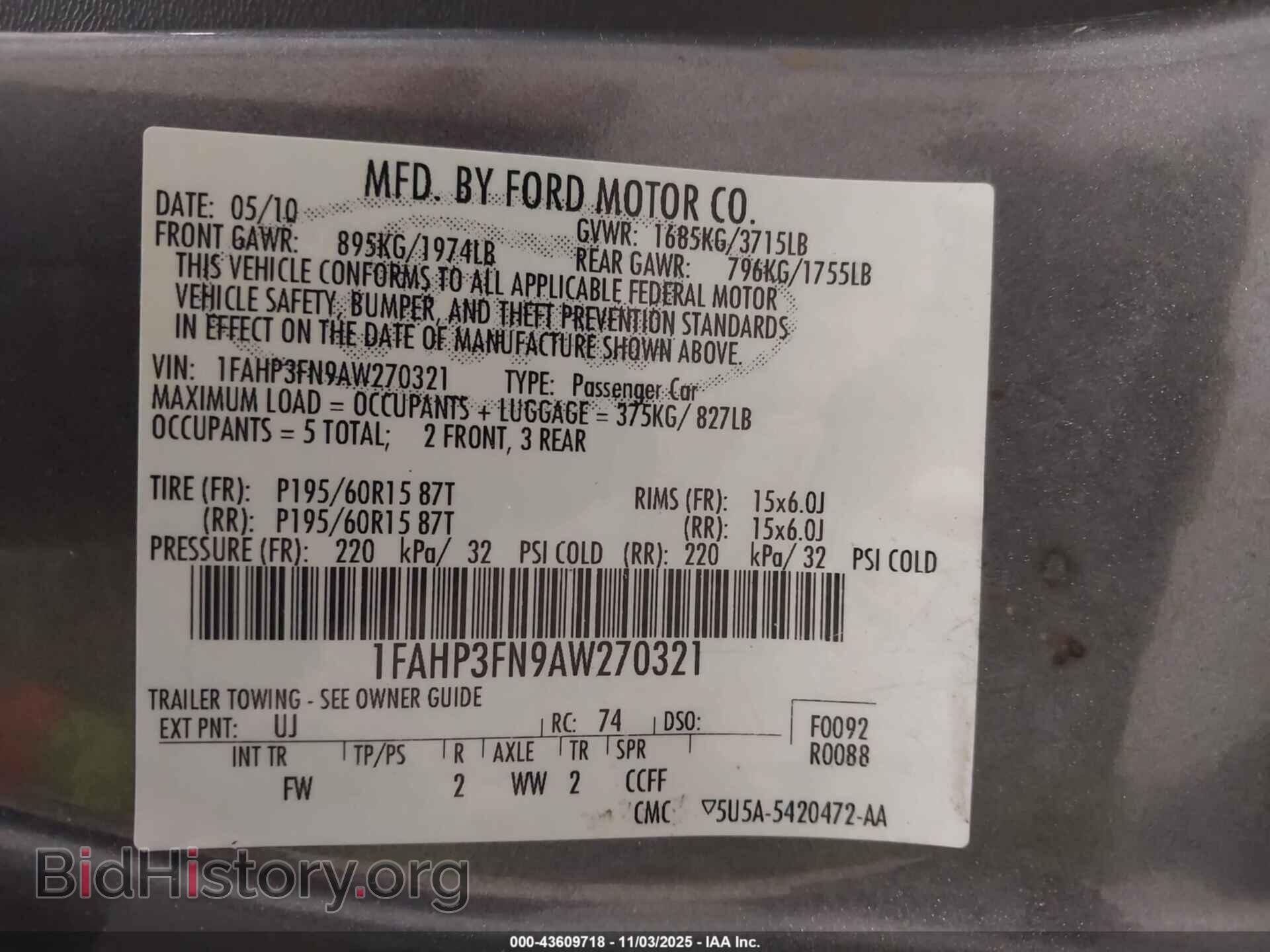 2010 FORD FOCUS - VIN: 1FAHP3FN9AW270321 - Фото 9