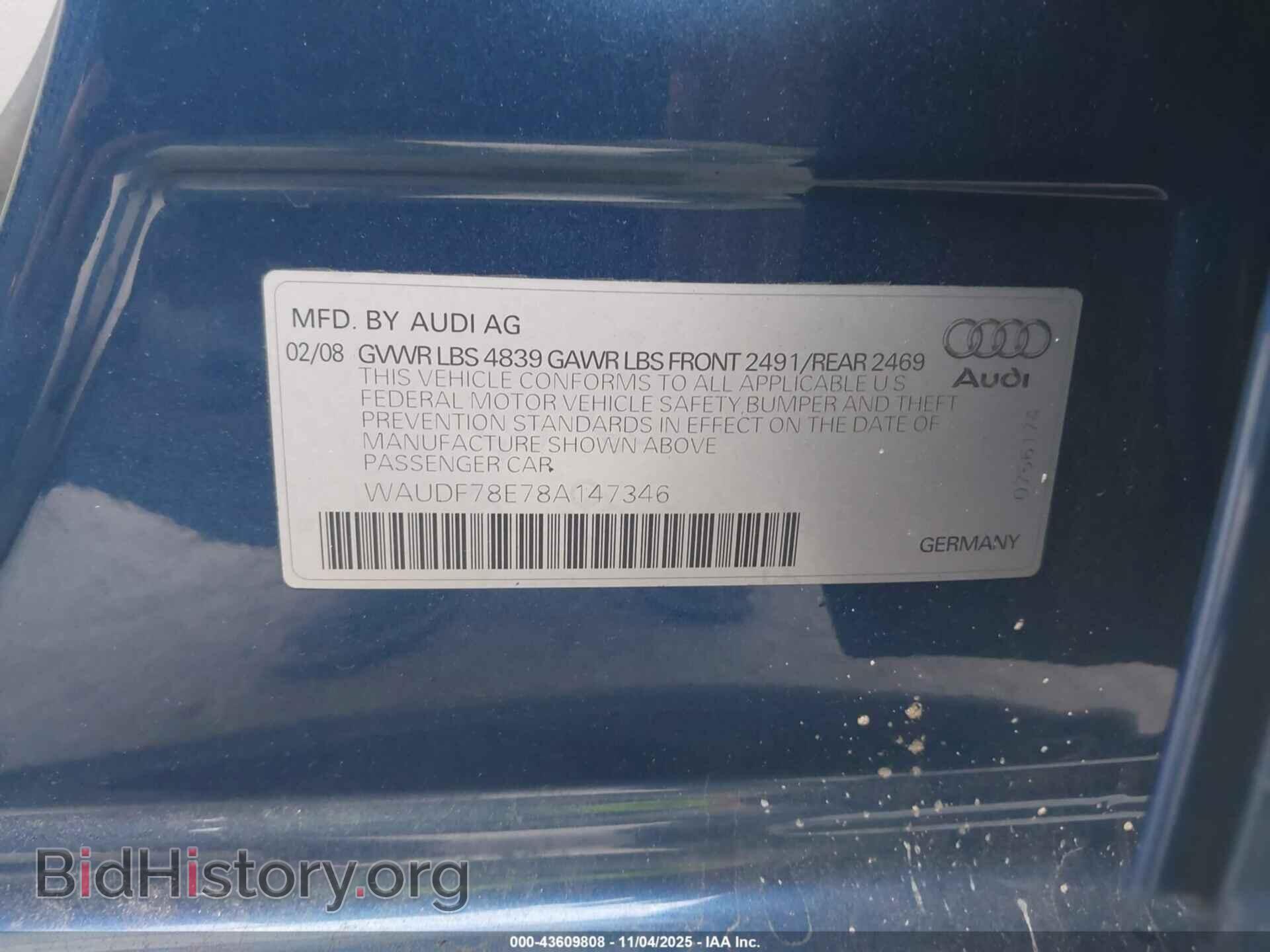 2008 AUDI A4 - VIN: WAUDF78E78A147346 - Фото 9