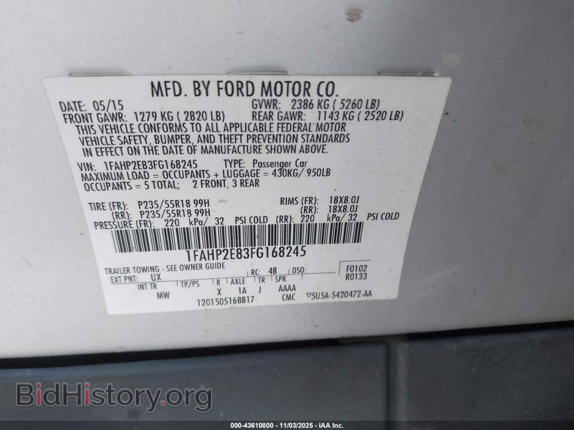 2015 FORD TAURUS - VIN: 1FAHP2E83FG168245 - Фото 9