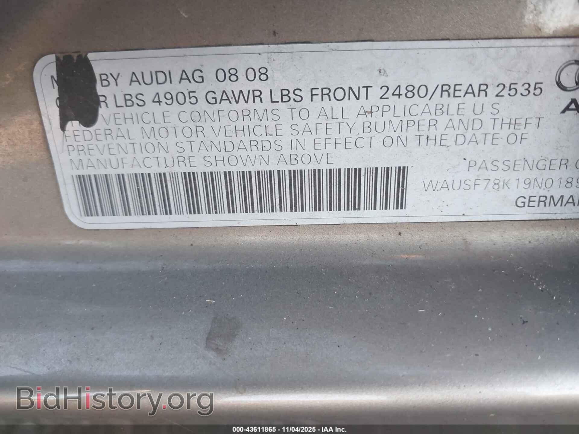 2009 AUDI A4 - VIN: WAUSF78K19N018932 - Фото 9