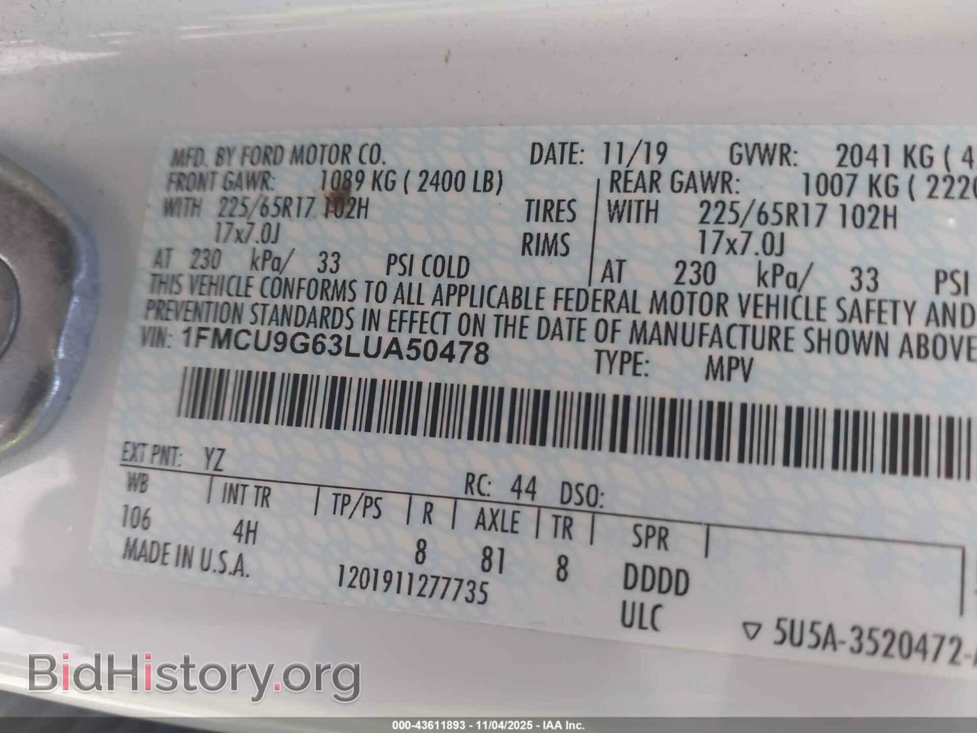 2020 FORD ESCAPE - VIN: 1FMCU9G63LUA50478 - Photo 9