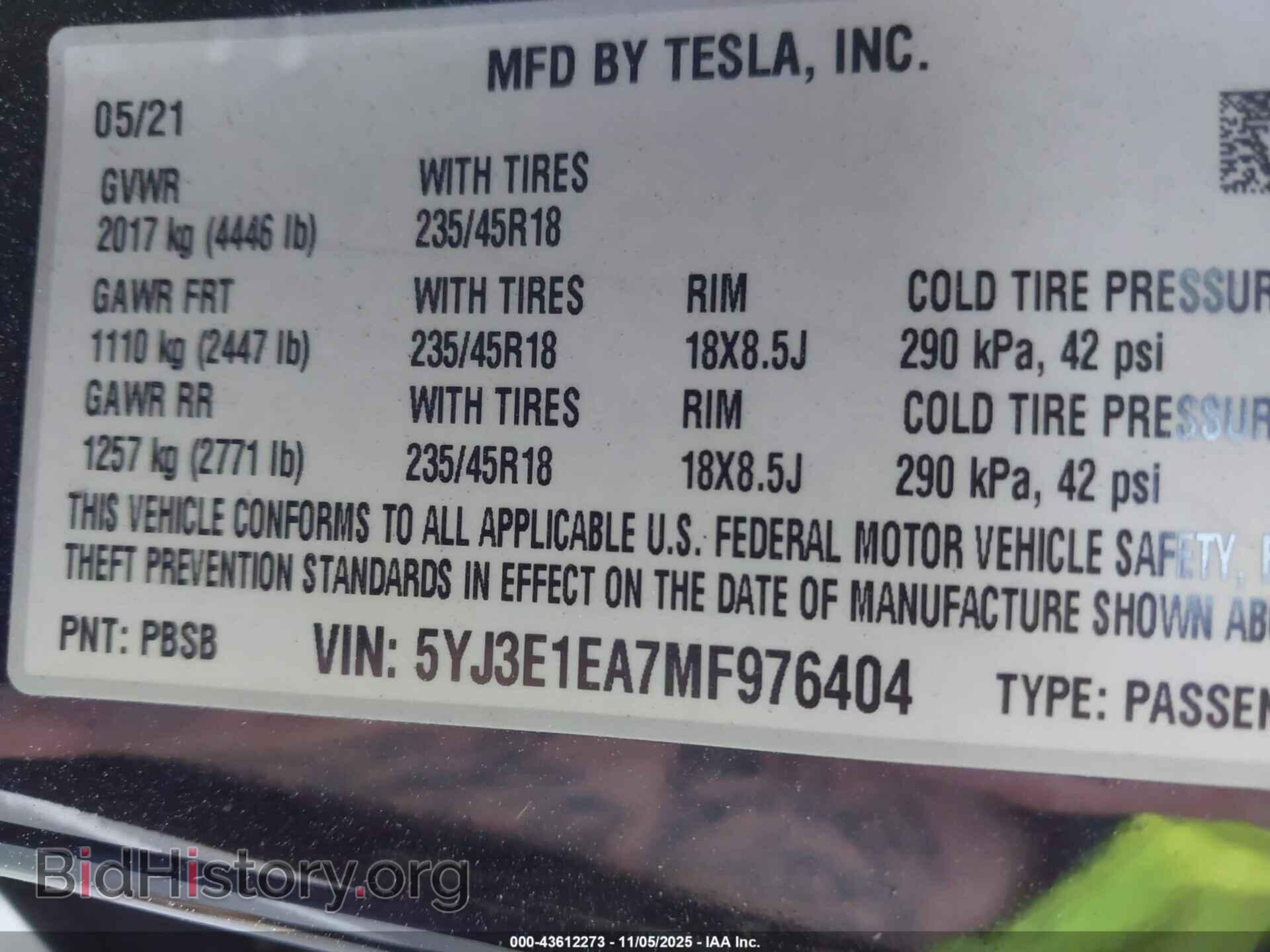 2021 TESLA MODEL 3 - VIN: 5YJ3E1EA7MF976404 - Фото 9