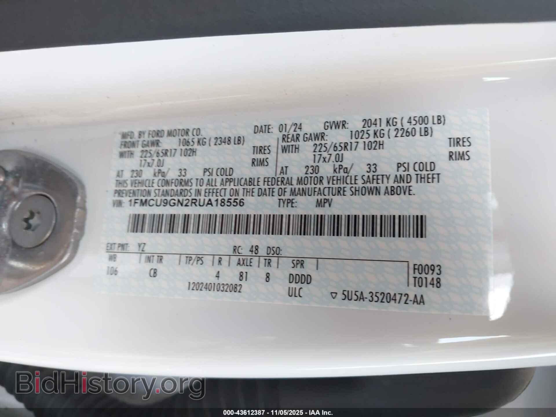 2024 FORD ESCAPE - VIN: 1FMCU9GN2RUA18556 - Фото 9