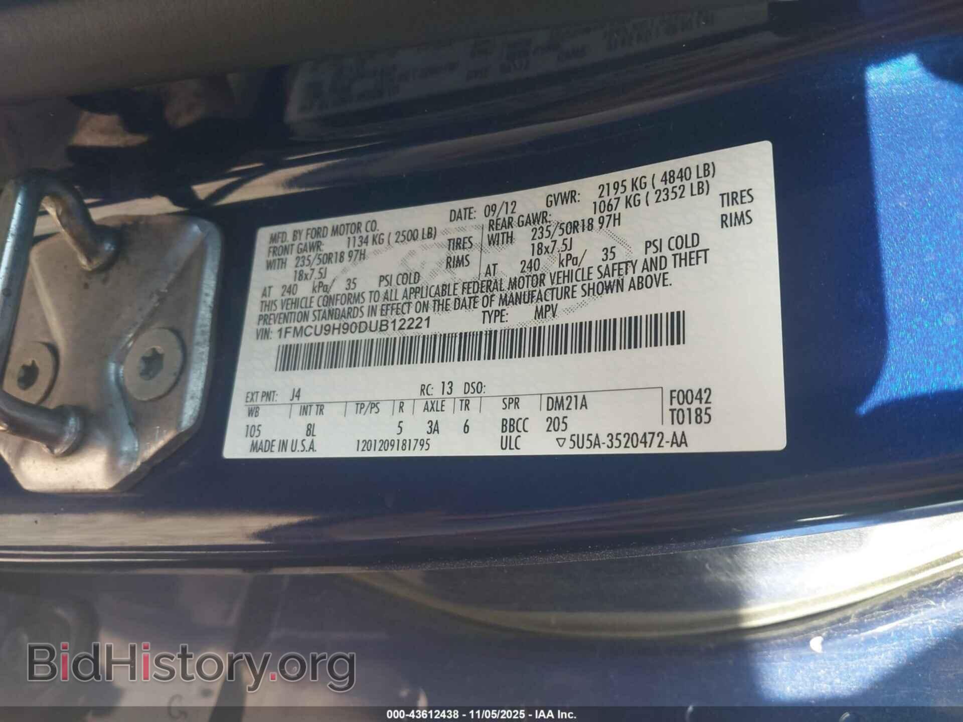 2013 FORD ESCAPE - VIN: 1FMCU9H90DUB12221 - Фото 9