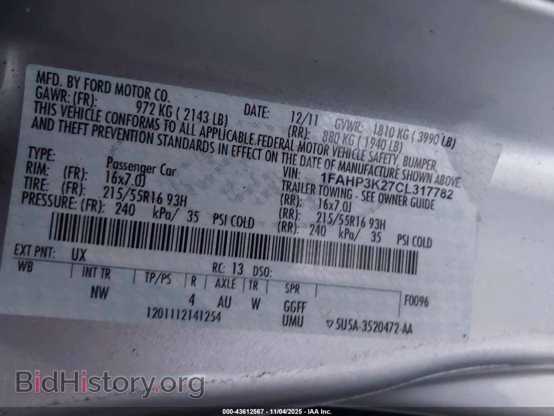 2012 FORD FOCUS - VIN: 1FAHP3K27CL317782 - Фото 9