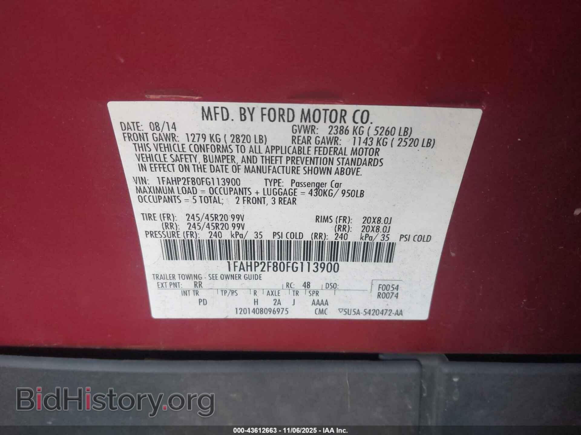 2015 FORD TAURUS - VIN: 1FAHP2F80FG113900 - Фото 9