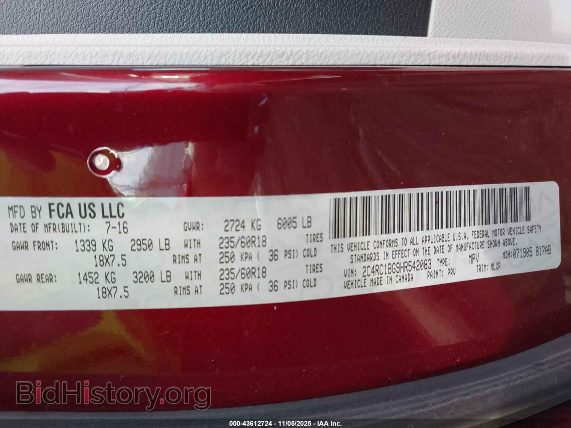 2017 CHRYSLER PACIFICA - VIN: 2C4RC1BG9HR542083 - Фото 9