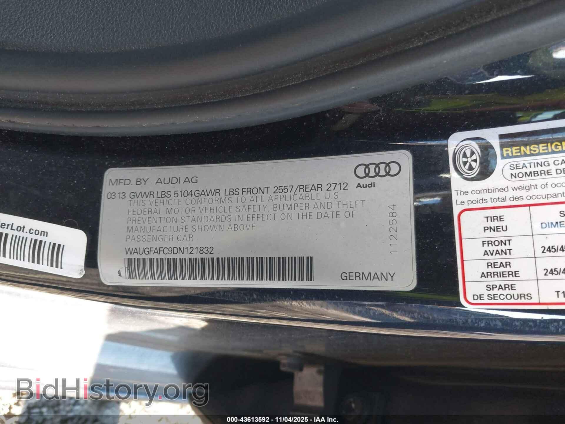2013 AUDI A6 - VIN: WAUGFAFC9DN121832 - Фото 9
