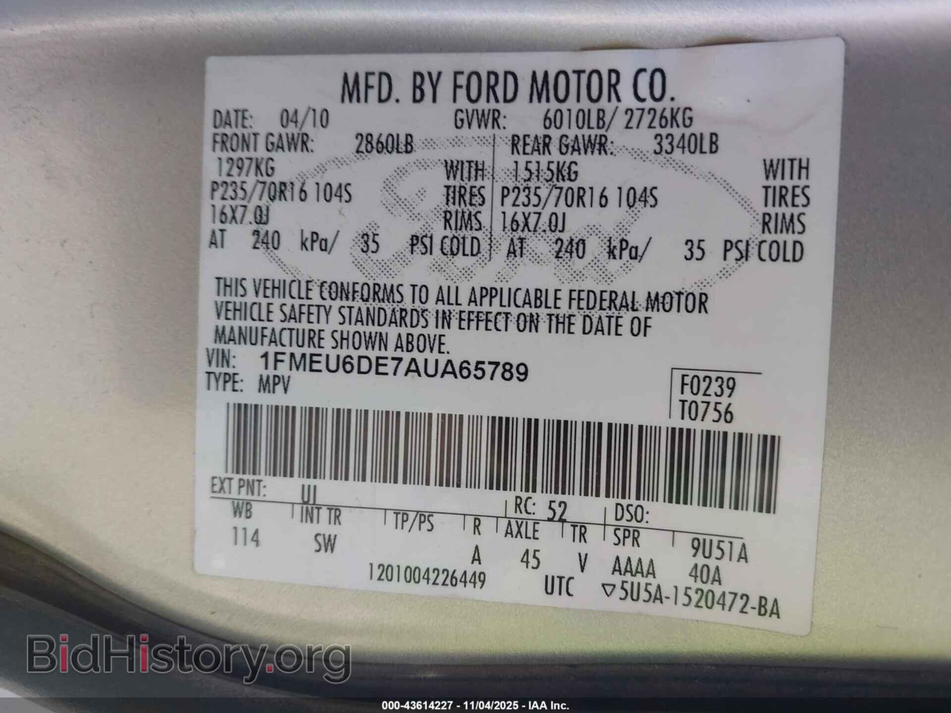 2010 FORD EXPLORER - VIN: 1FMEU6DE7AUA65789 - Фото 9