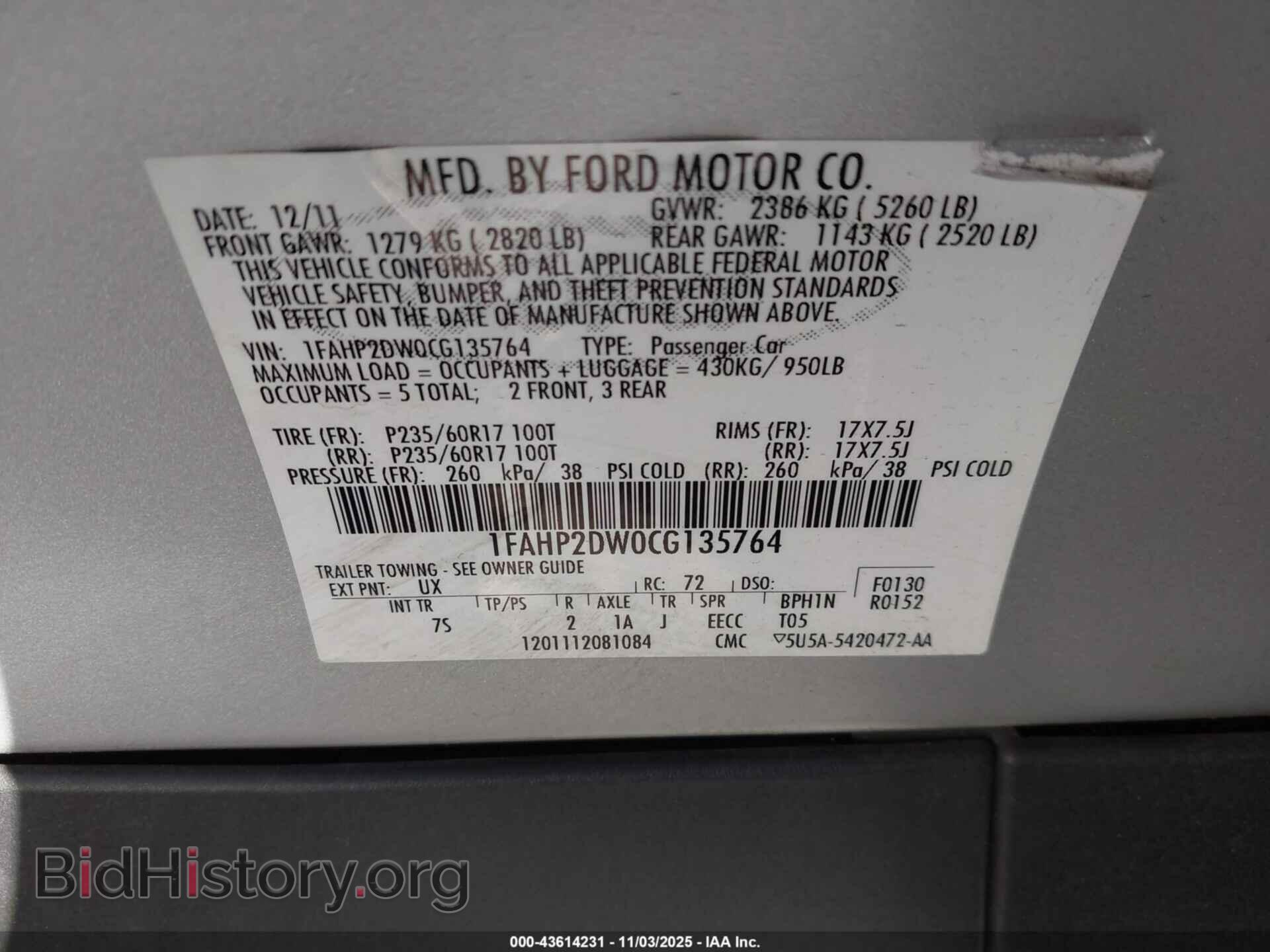 2012 FORD TAURUS - VIN: 1FAHP2DW0CG135764 - Photo 9