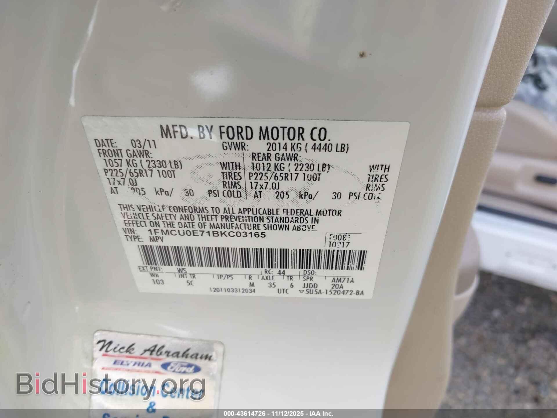 2011 FORD ESCAPE - VIN: 1FMCU0E71BKC03165 - Фото 9