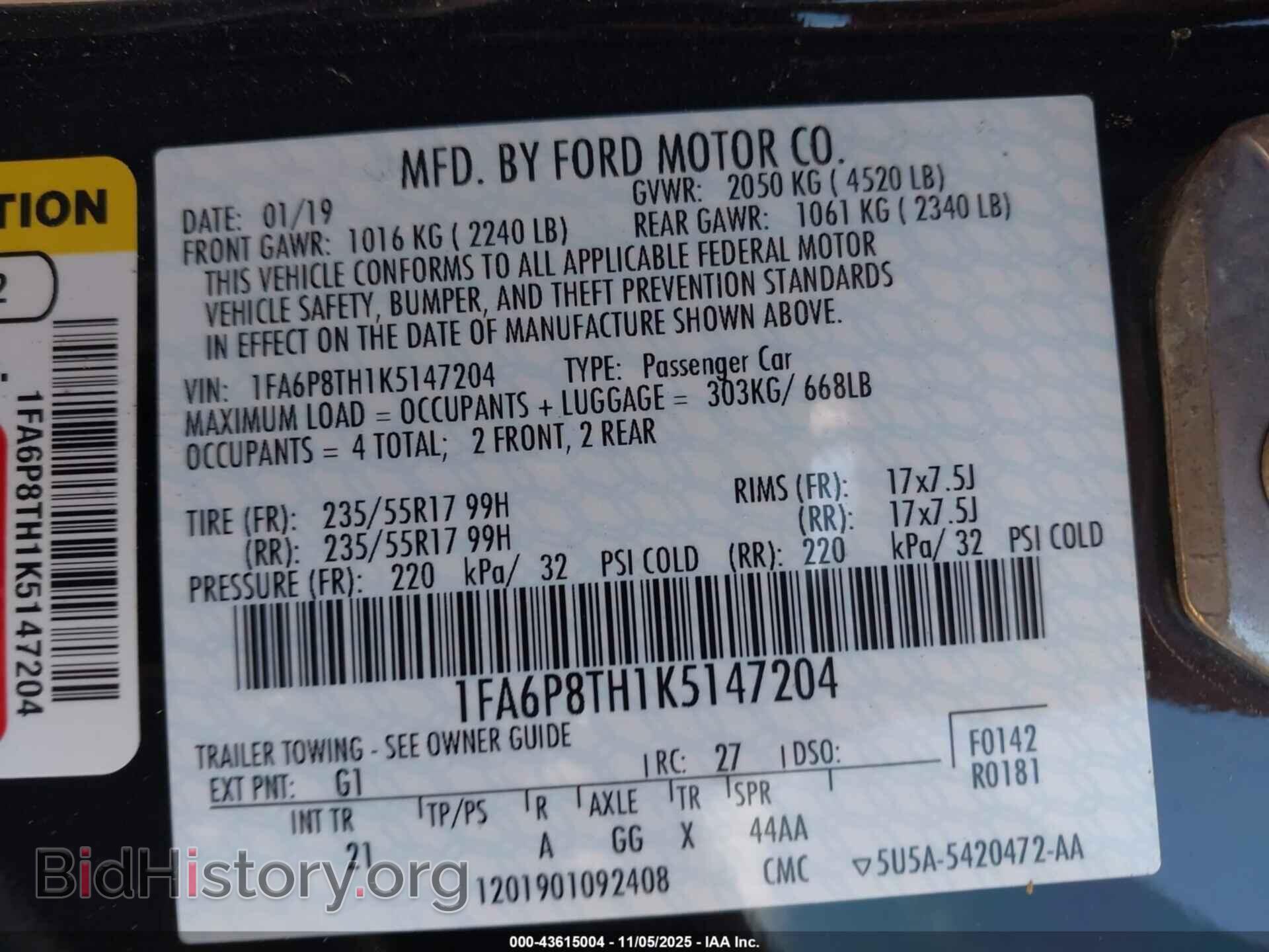 2019 FORD MUSTANG - VIN: 1FA6P8TH1K5147204 - Фото 9