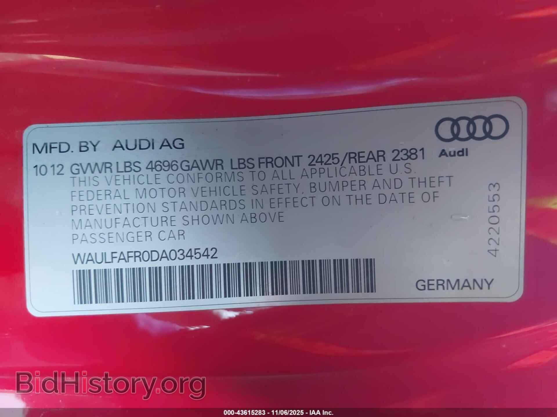 2013 AUDI A5 - VIN: WAULFAFR0DA034542 - Фото 9