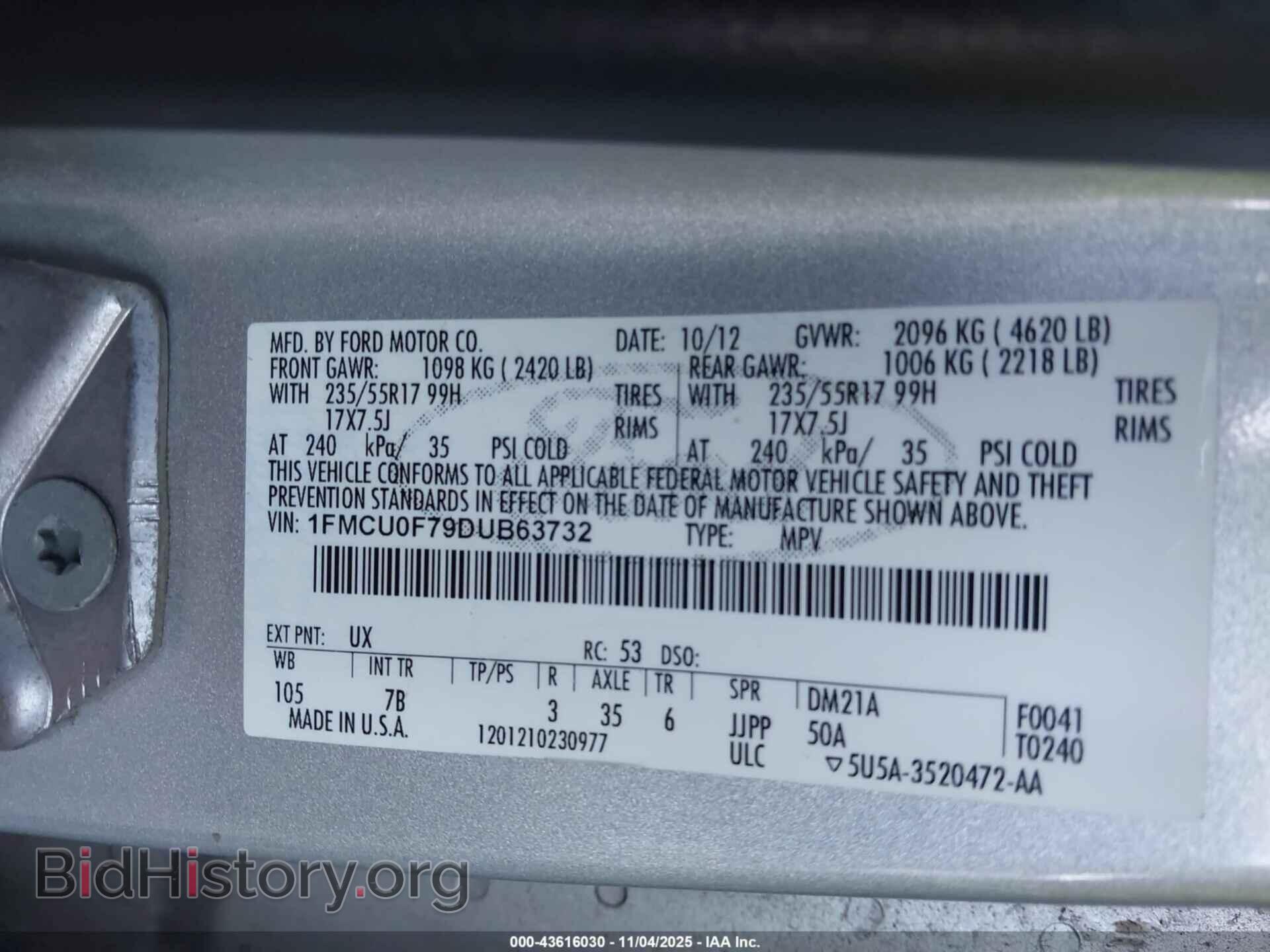 2013 FORD ESCAPE - VIN: 1FMCU0F79DUB63732 - Фото 9