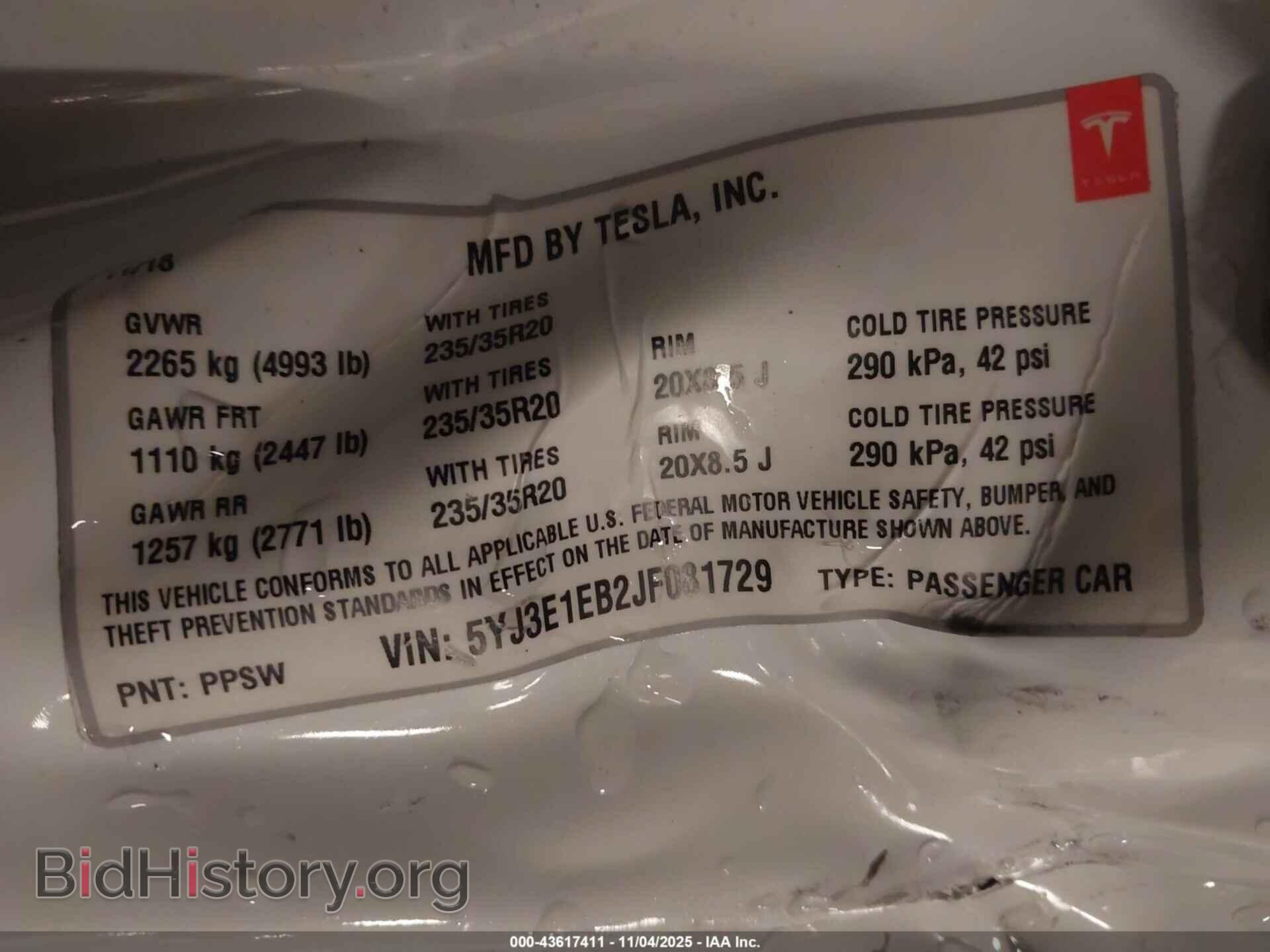 2018 TESLA MODEL 3 - VIN: 5YJ3E1EB2JF081729 - Фото 9