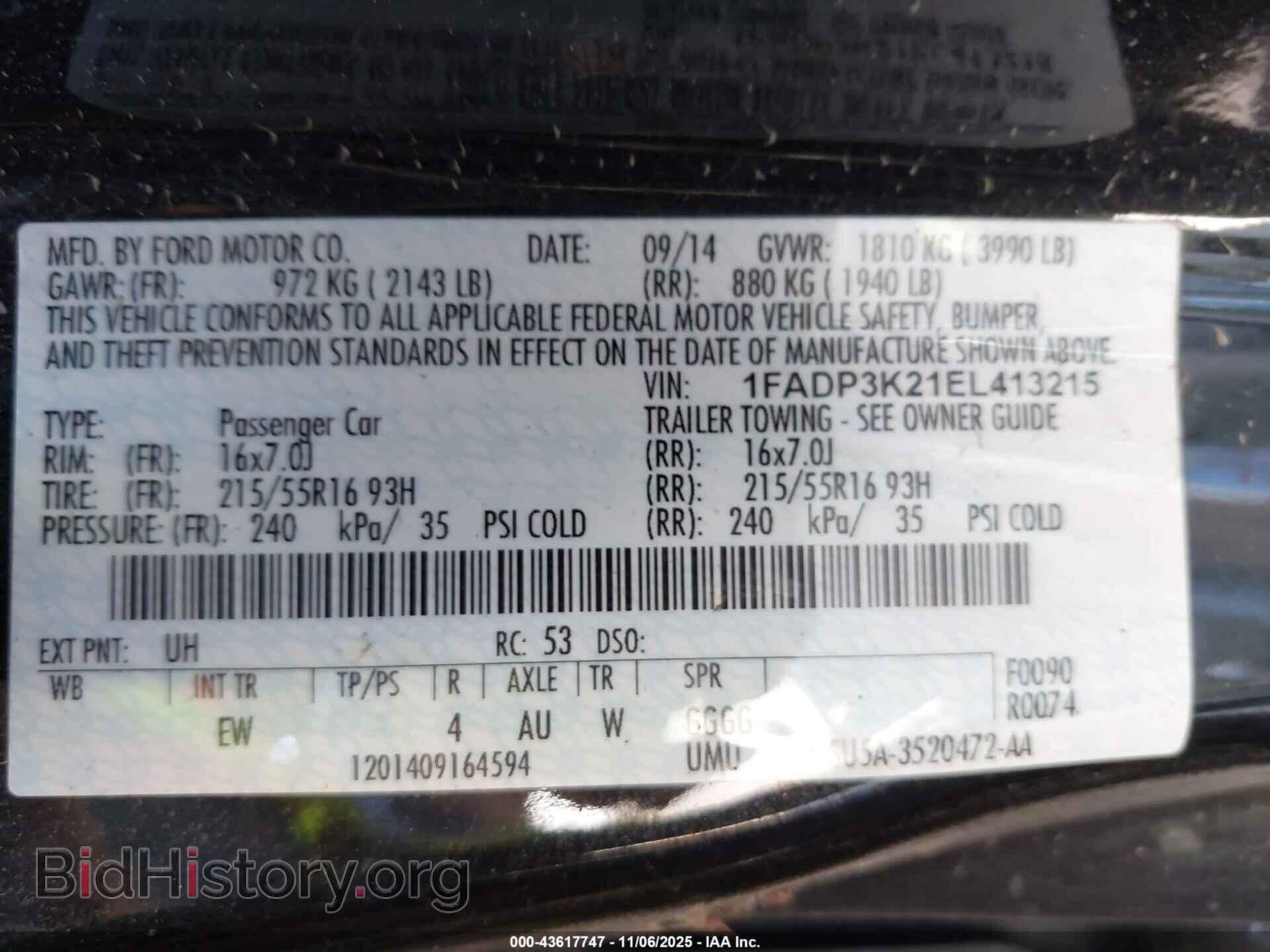 2014 FORD FOCUS - VIN: 1FADP3K21EL413215 - Фото 9