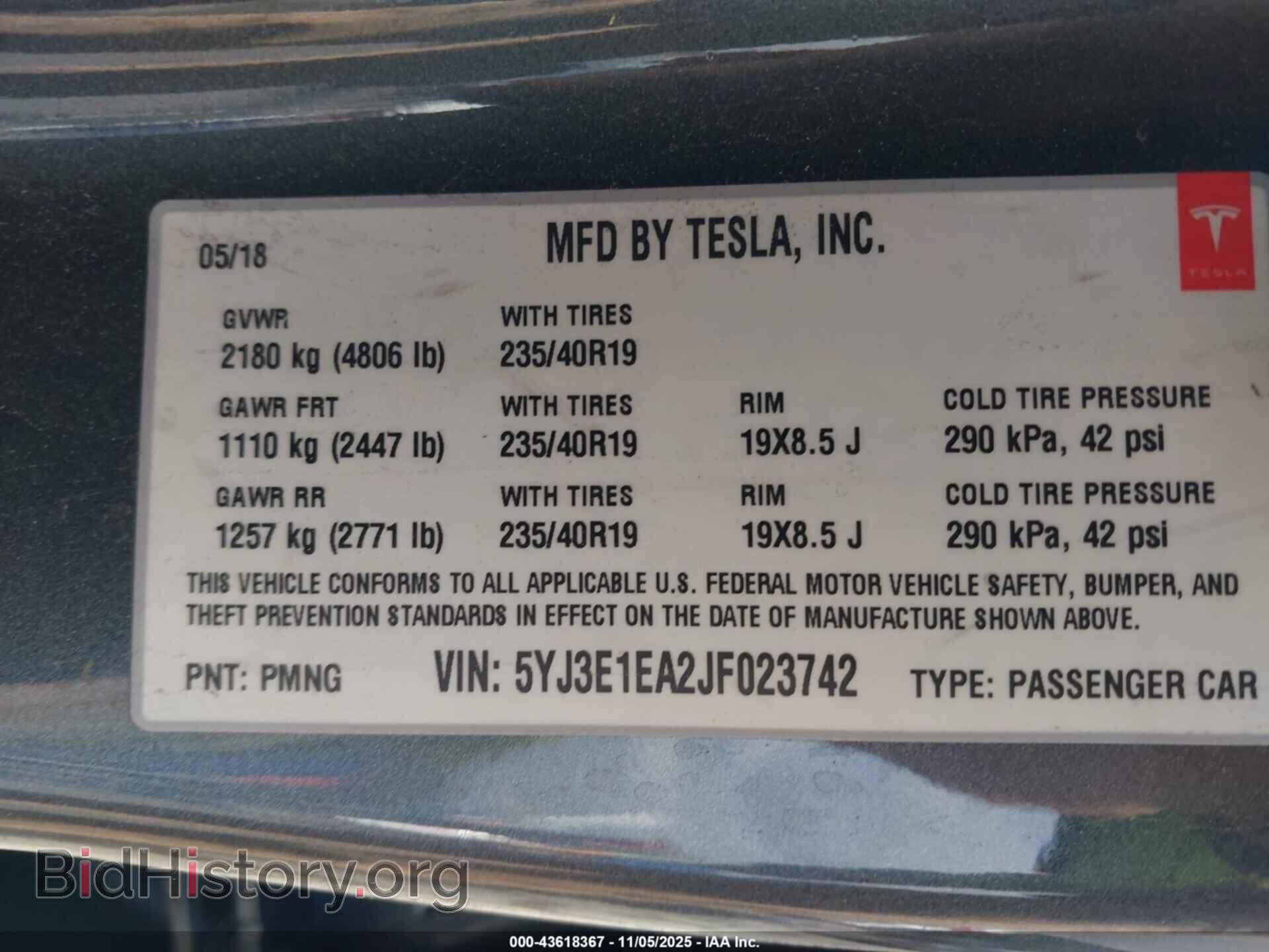 2018 TESLA MODEL 3 - VIN: 5YJ3E1EA2JF023742 - Фото 9