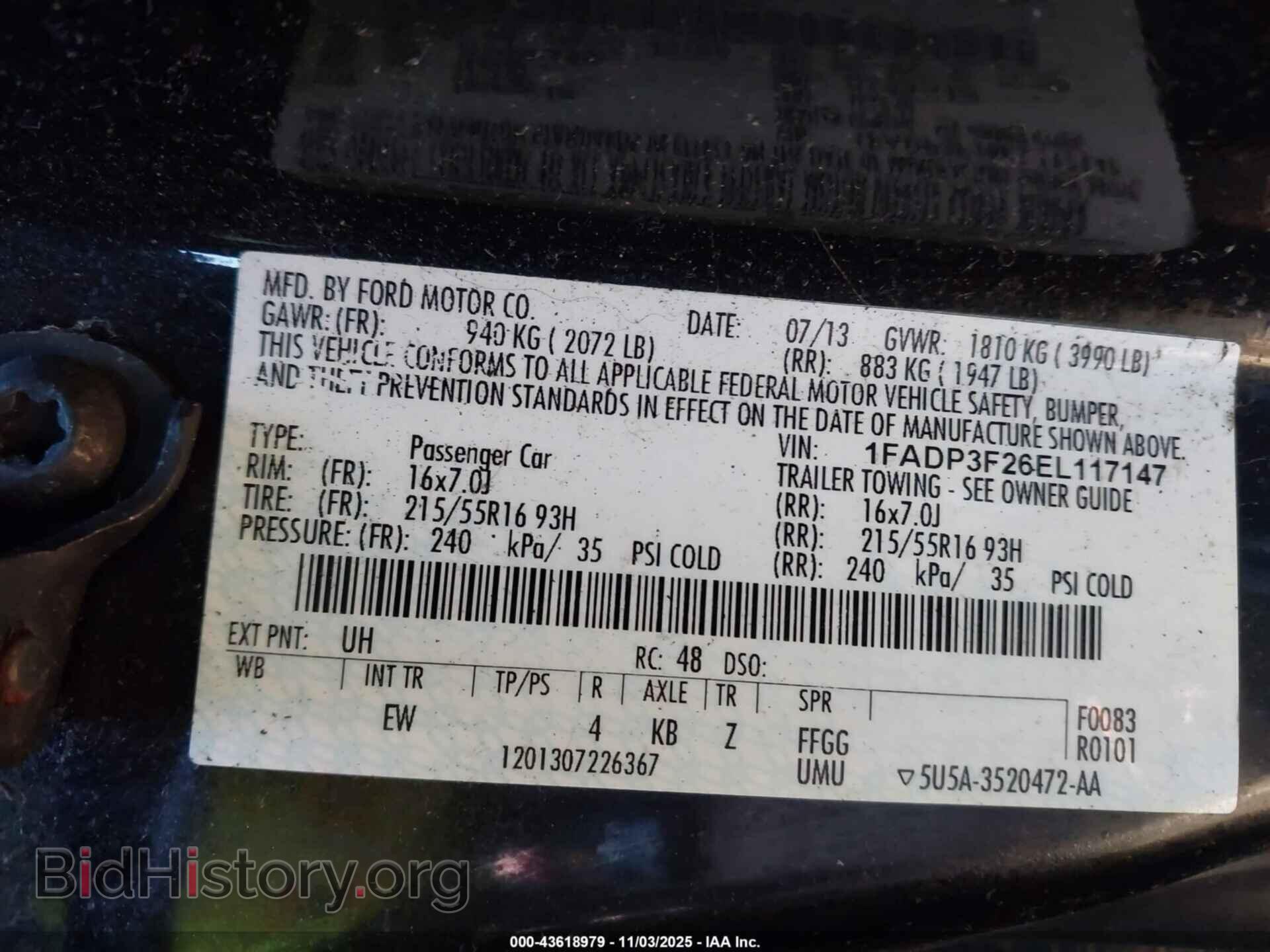 2014 FORD FOCUS - VIN: 1FADP3F26EL117147 - Фото 9