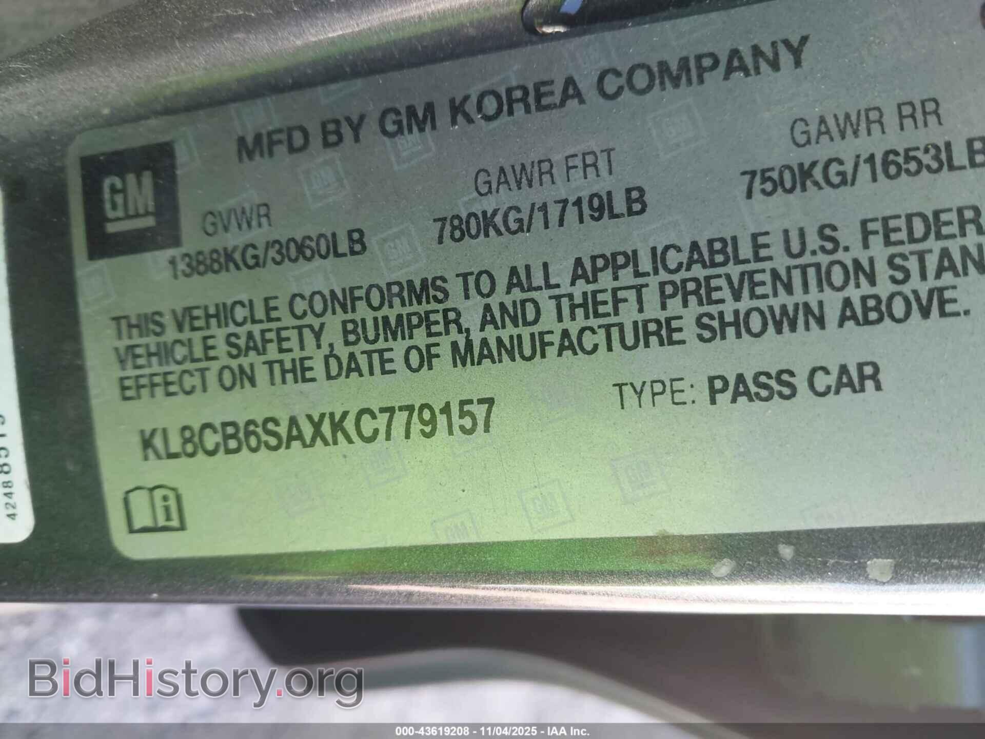 2019 CHEVROLET SPARK - VIN: KL8CB6SAXKC779157 - Фото 9