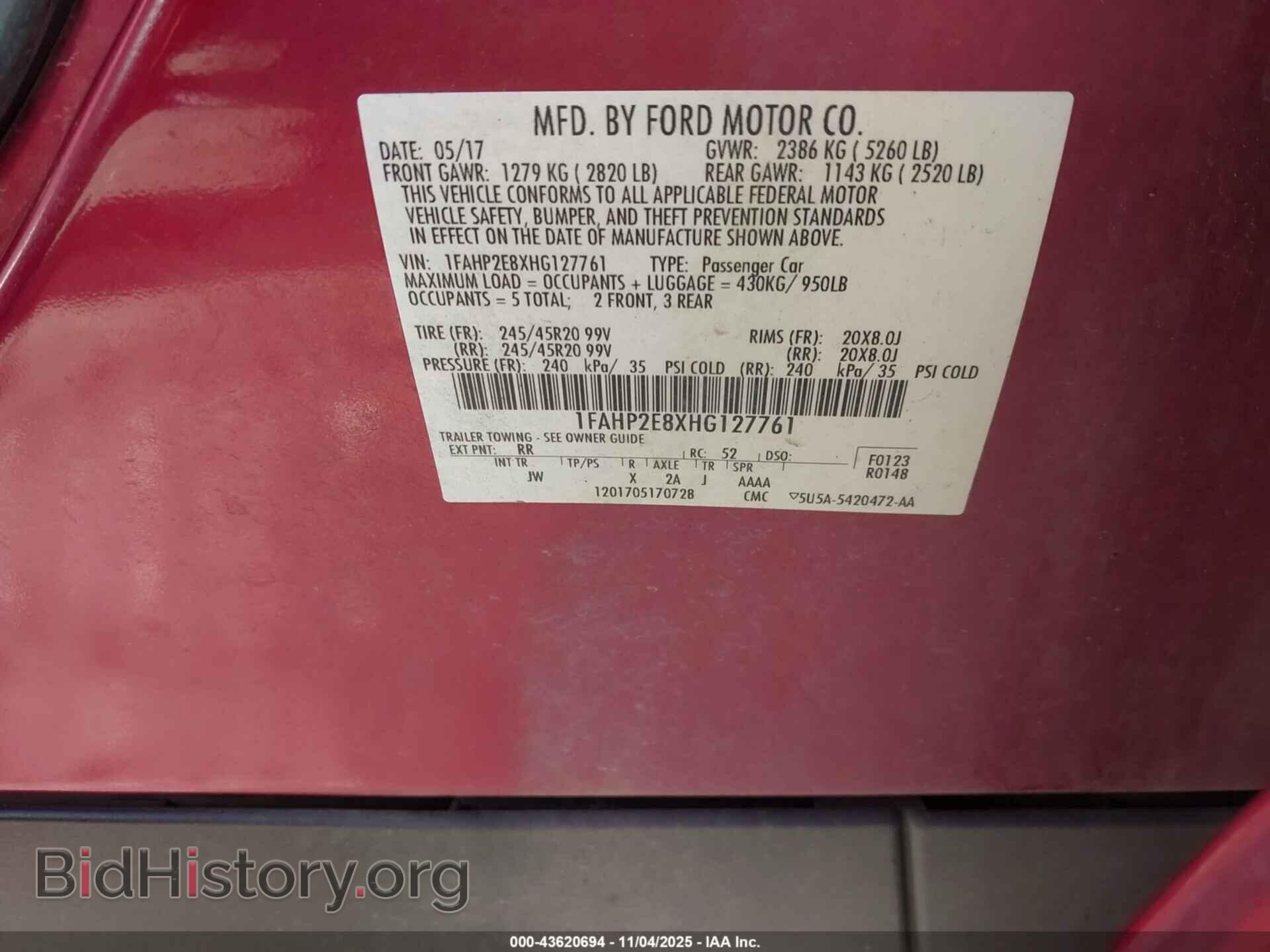 2017 FORD TAURUS - VIN: 1FAHP2E8XHG127761 - Photo 9