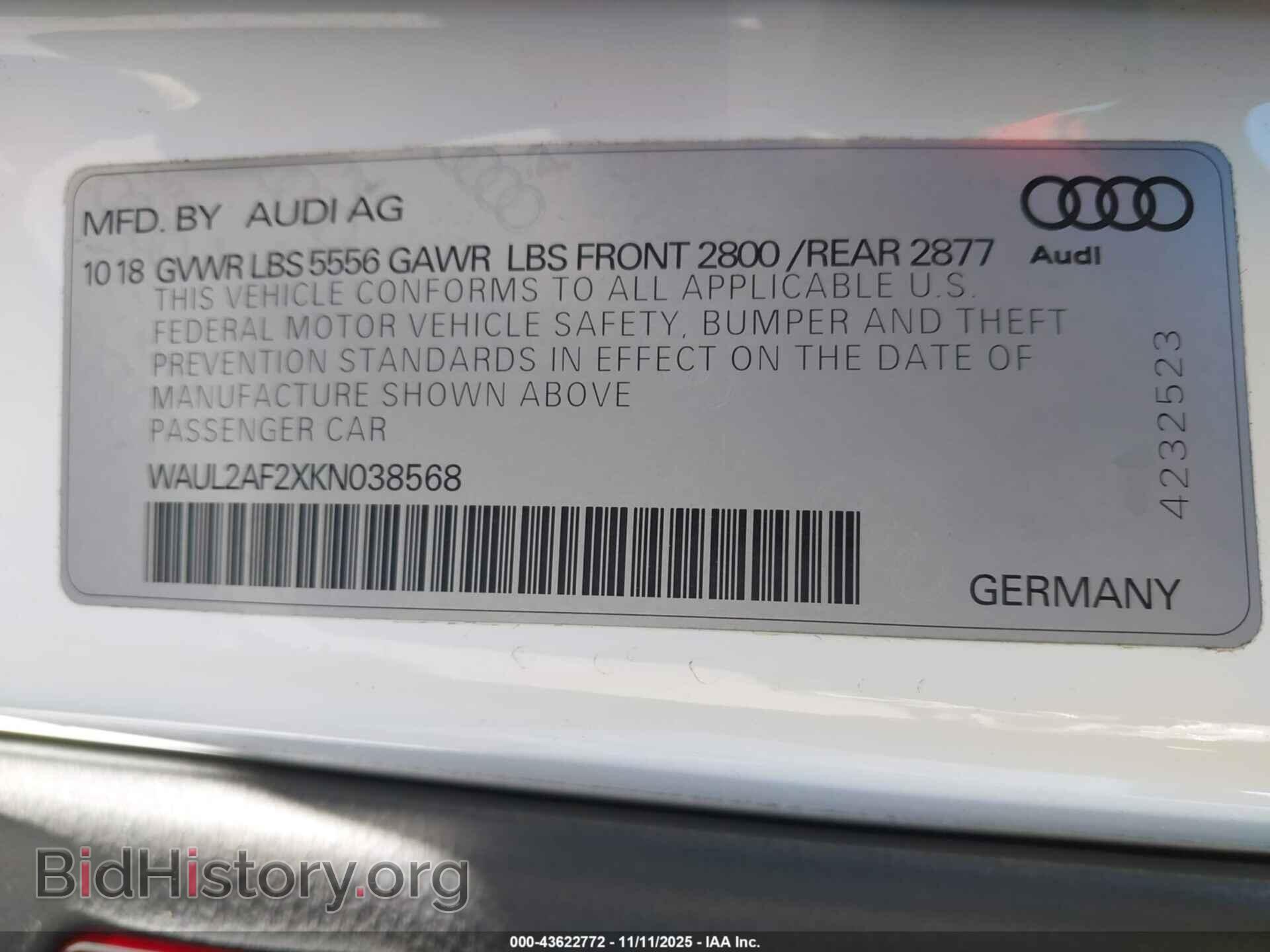2019 AUDI A6 - VIN: WAUL2AF2XKN038568 - Фото 9
