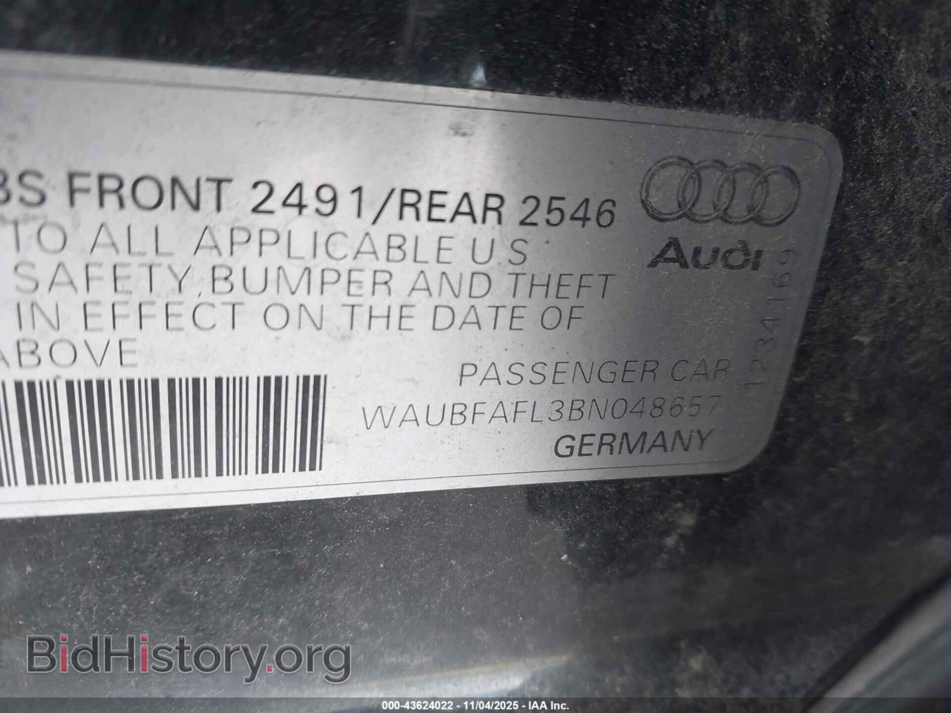 2011 AUDI A4 - VIN: WAUBFAFL3BN048657 - Фото 9