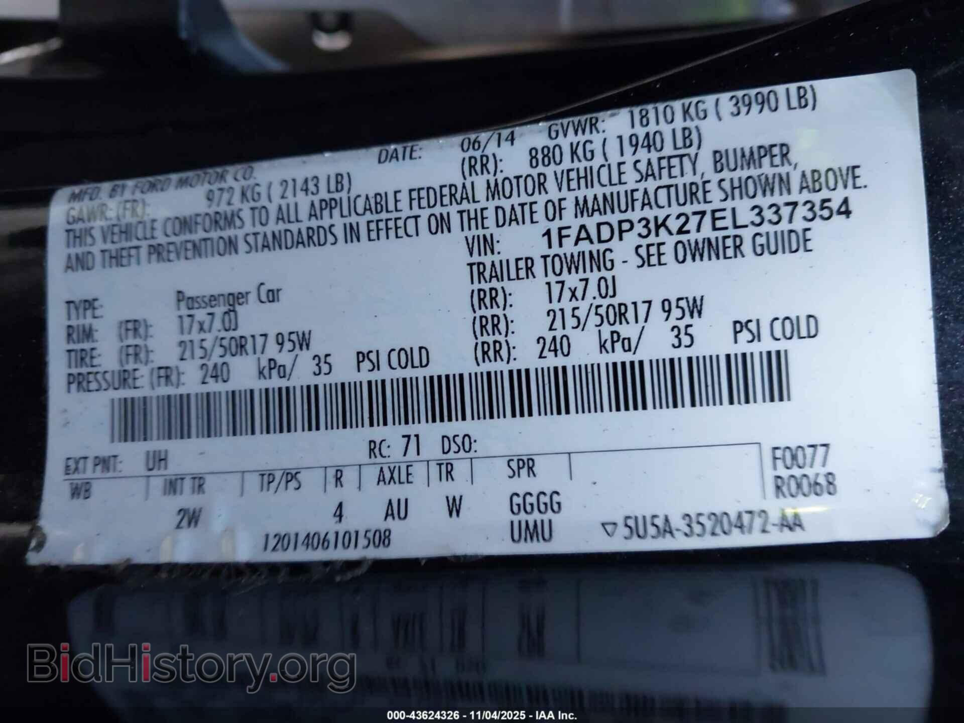 2014 FORD FOCUS - VIN: 1FADP3K27EL337354 - Фото 9