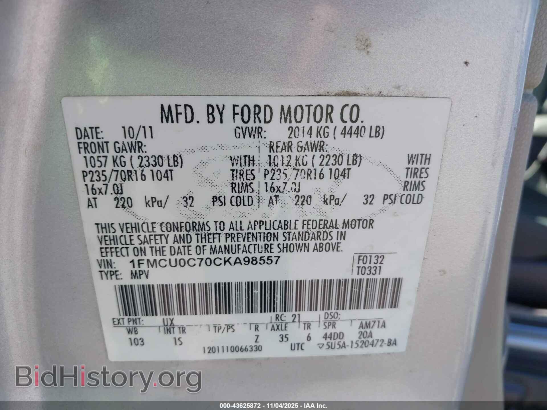 2012 FORD ESCAPE - VIN: 1FMCU0C70CKA98557 - Фото 9