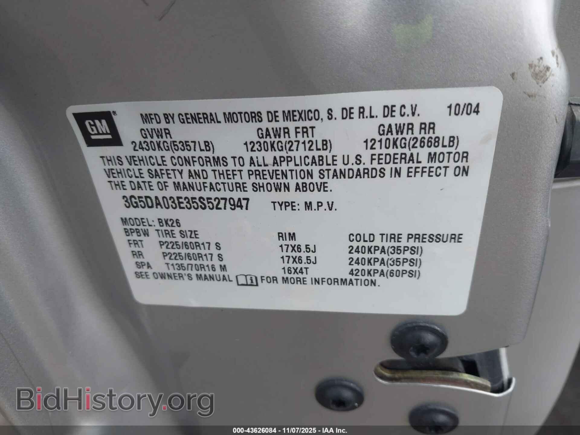 2005 BUICK RENDEZVOUS - VIN: 3G5DA03E35S527947 - Photo 9