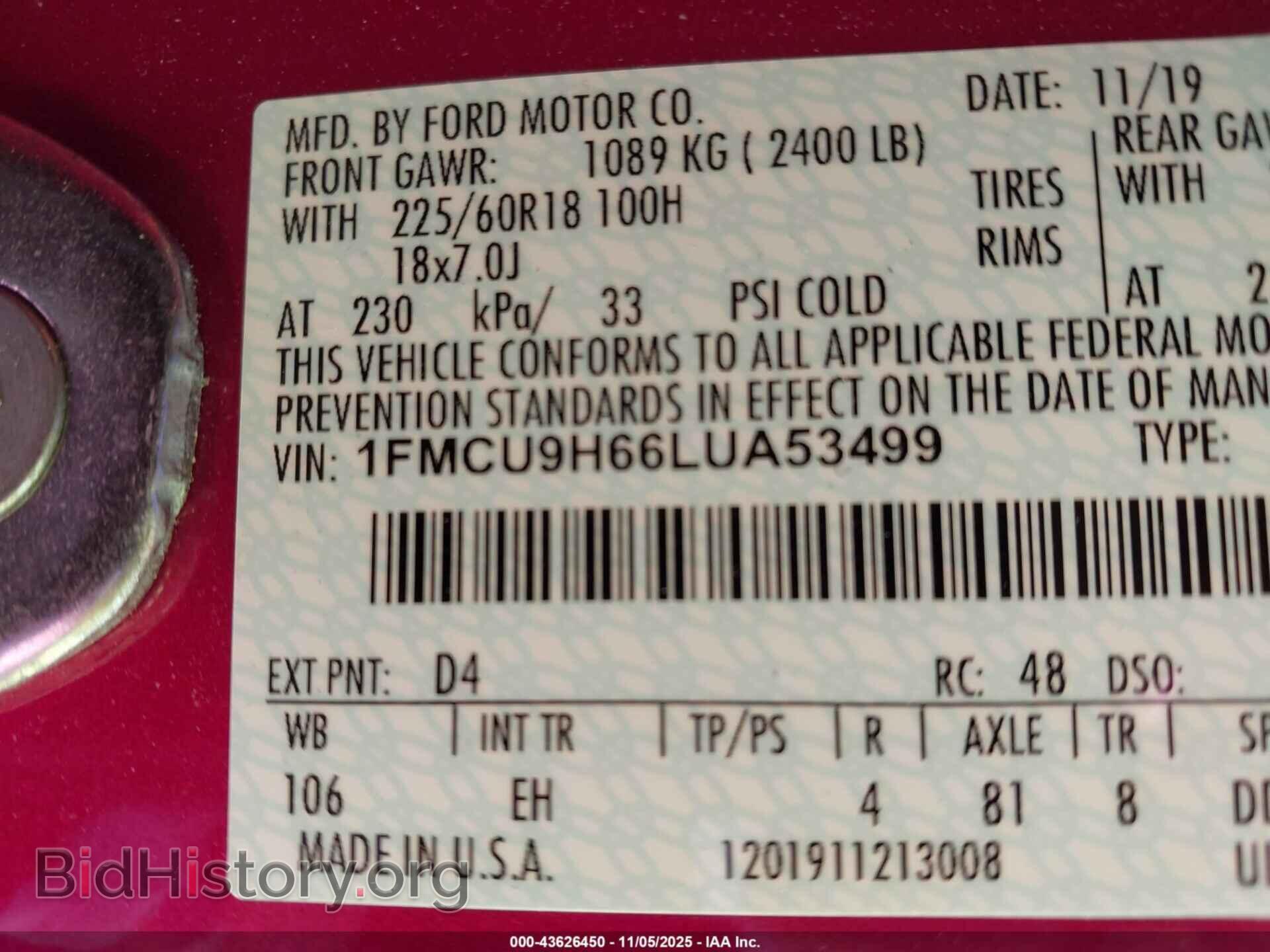 2020 FORD ESCAPE - VIN: 1FMCU9H66LUA53499 - Фото 9