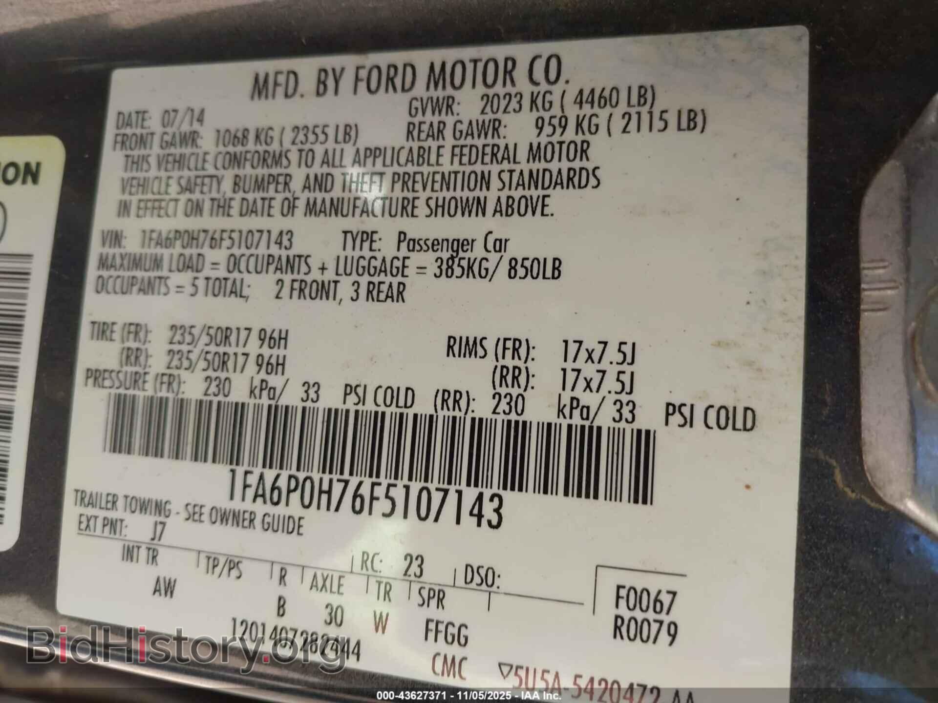 2015 FORD FUSION - VIN: 1FA6P0H76F5107143 - Фото 9