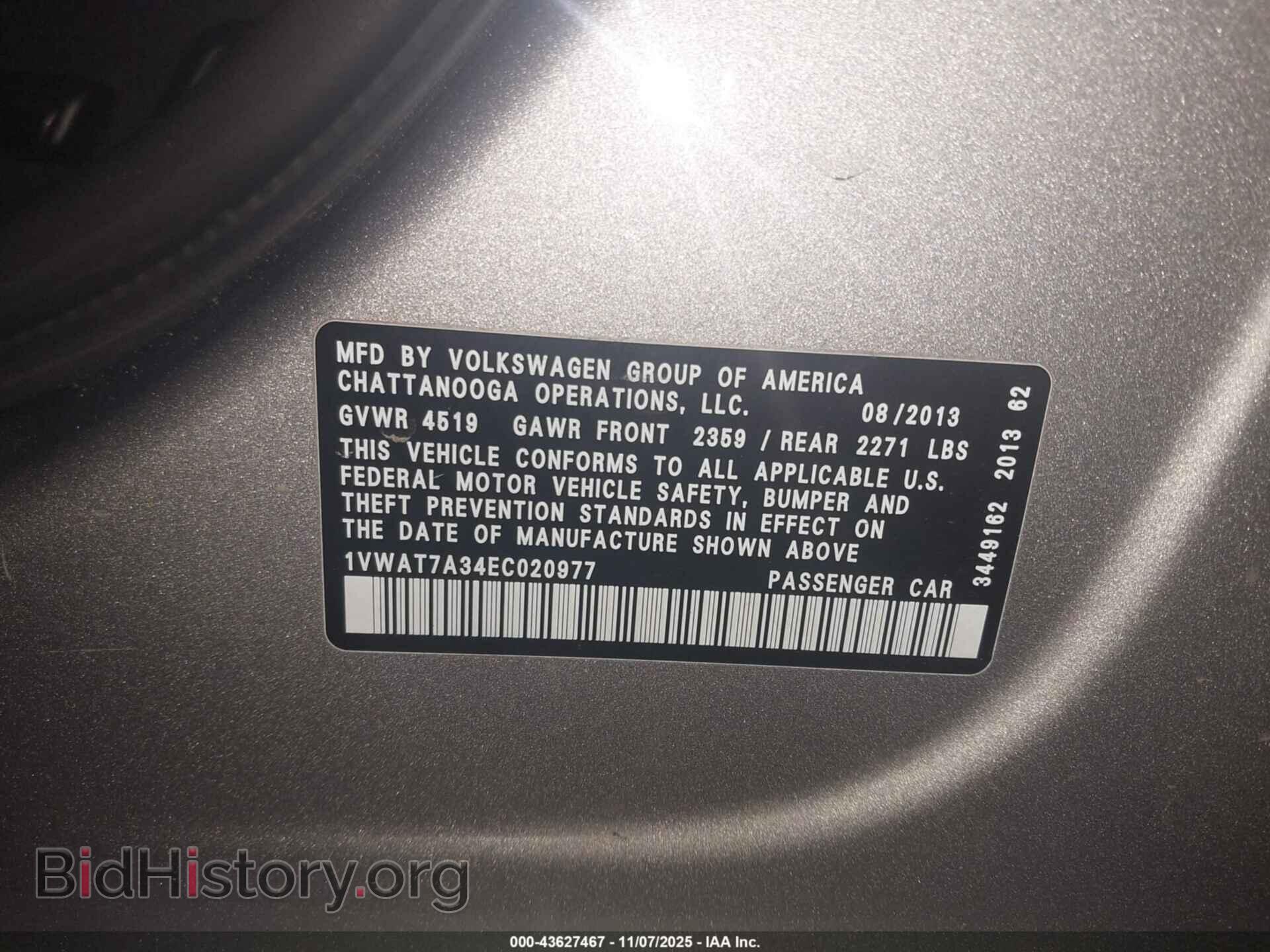 2014 VOLKSWAGEN PASSAT - VIN: 1VWAT7A34EC020977 - Фото 9