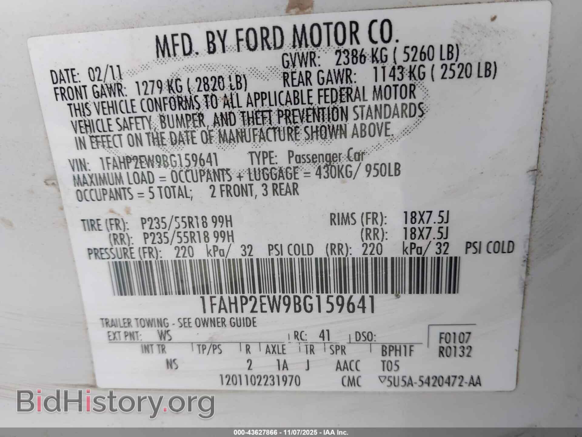 2011 FORD TAURUS - VIN: 1FAHP2EW9BG159641 - Photo 9