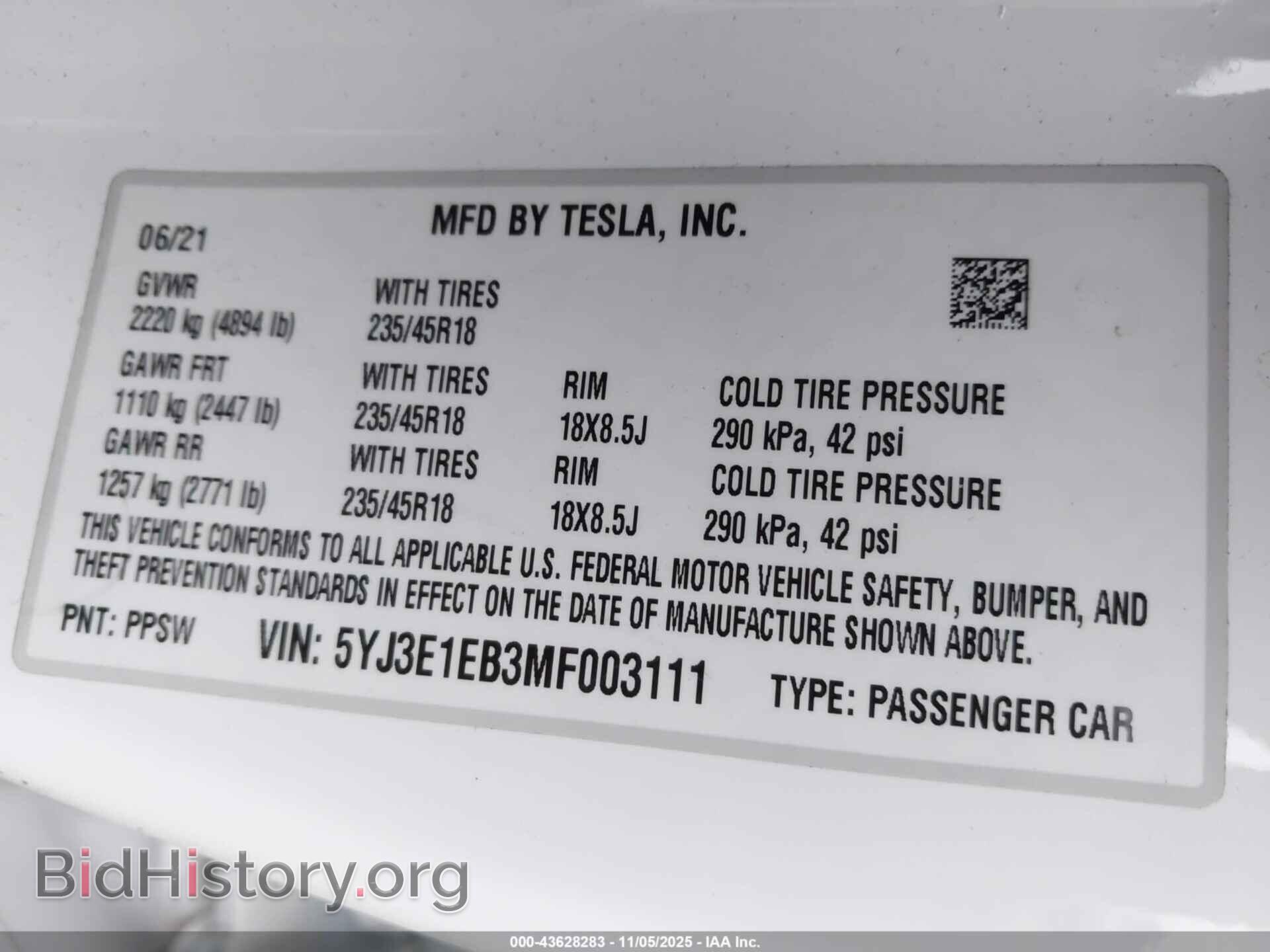 2021 TESLA MODEL 3 - VIN: 5YJ3E1EB3MF003111 - Фото 9