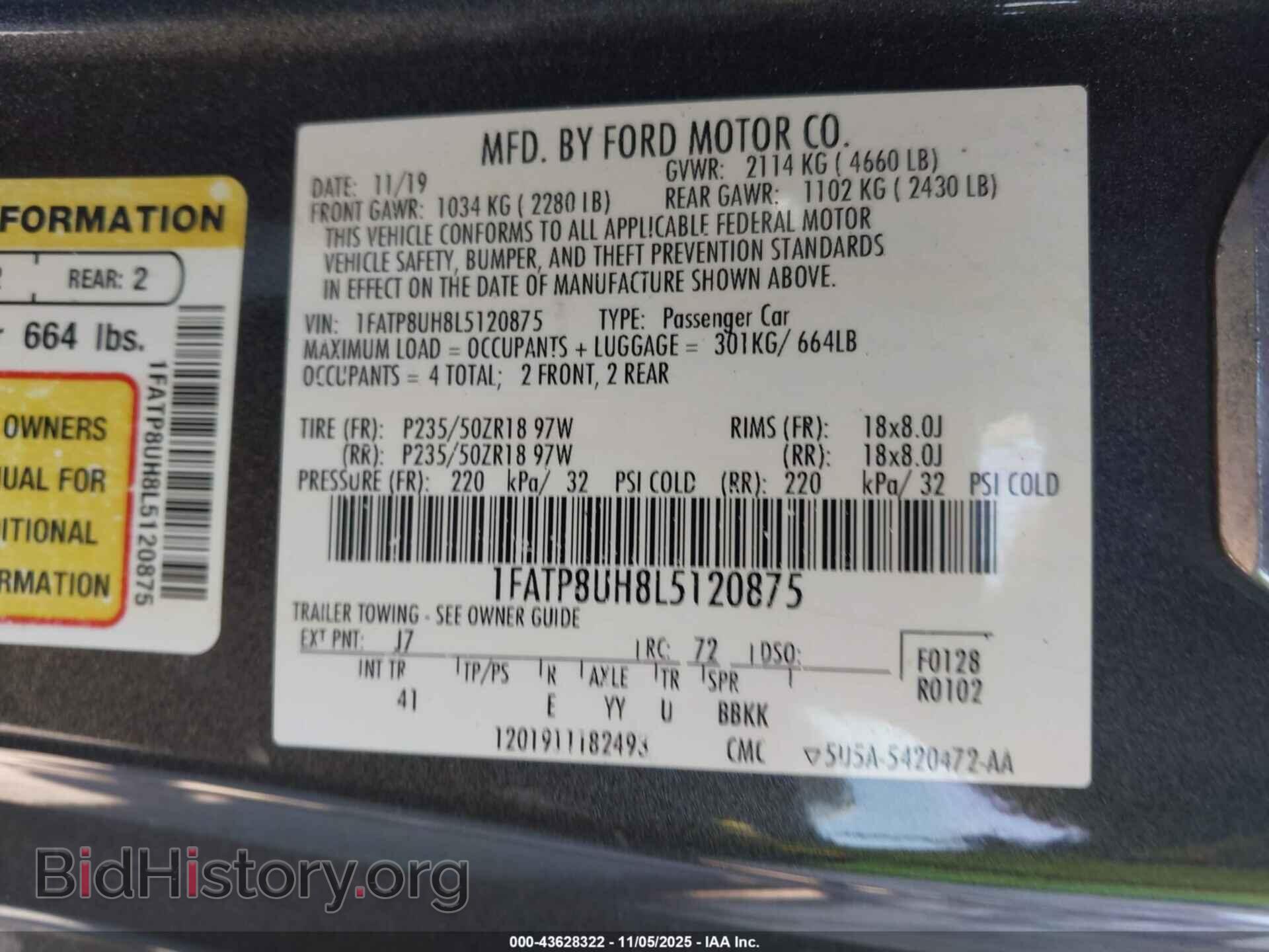 2020 FORD MUSTANG - VIN: 1FATP8UH8L5120875 - Фото 9