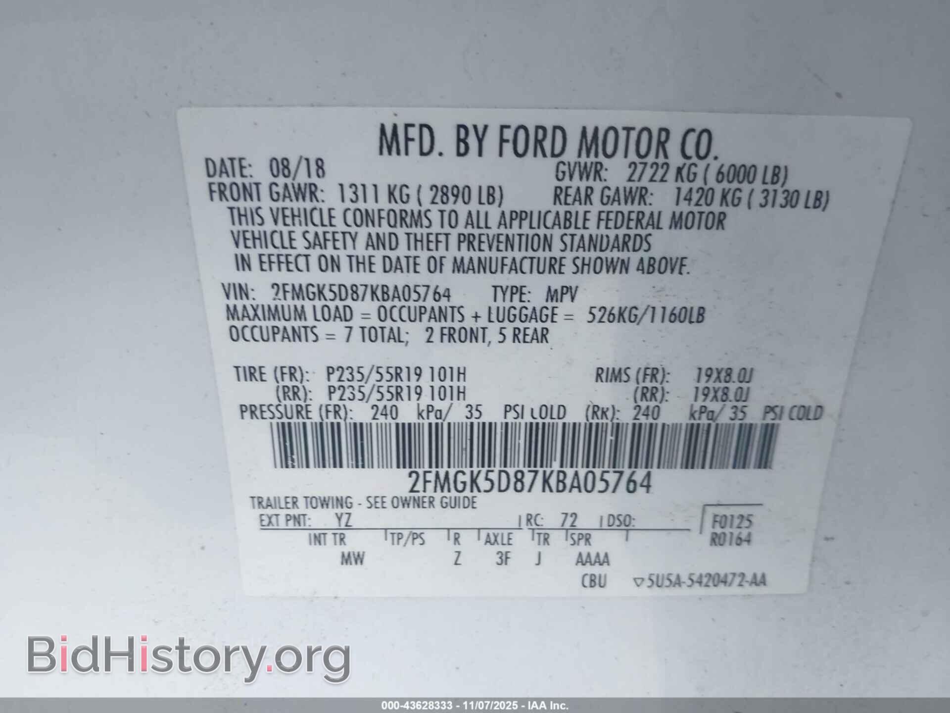 2019 FORD FLEX - VIN: 2FMGK5D87KBA05764 - Фото 9