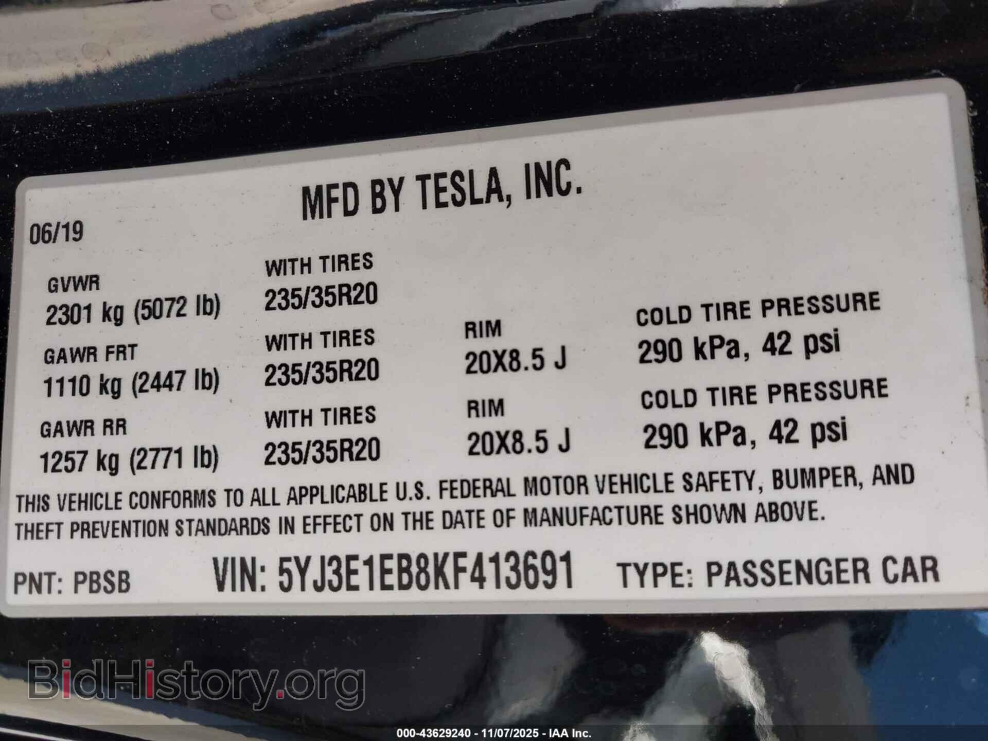 2019 TESLA MODEL 3 - VIN: 5YJ3E1EB8KF413691 - Фото 9