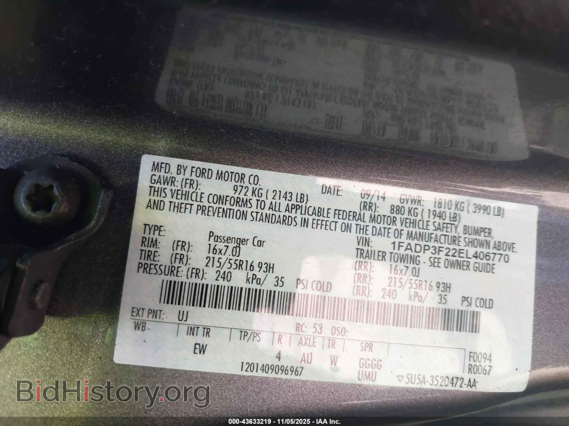 2014 FORD FOCUS - VIN: 1FADP3F22EL406770 - Фото 9