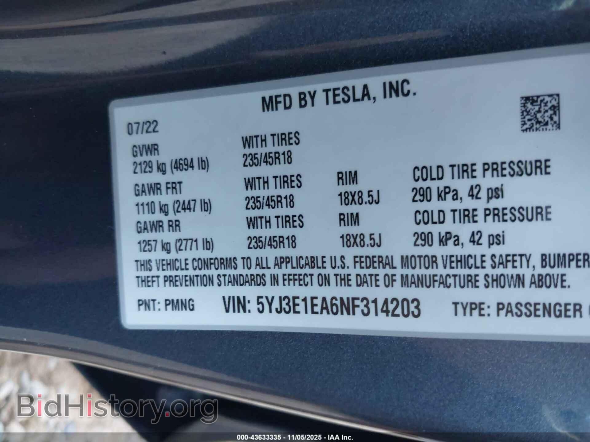 2022 TESLA MODEL 3 - VIN: 5YJ3E1EA6NF314203 - Фото 9