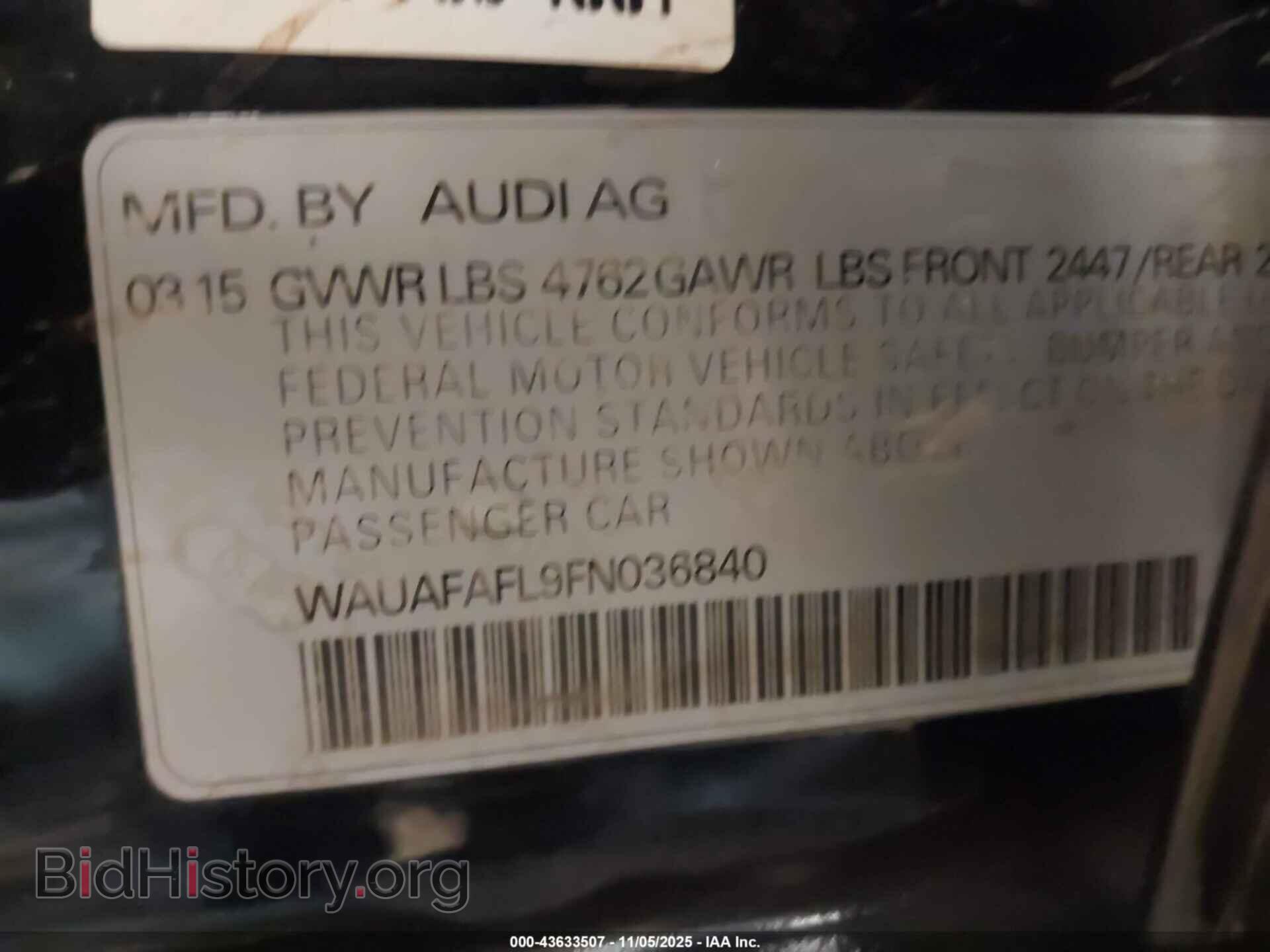 2015 AUDI A4 - VIN: WAUAFAFL9FN036840 - Фото 9