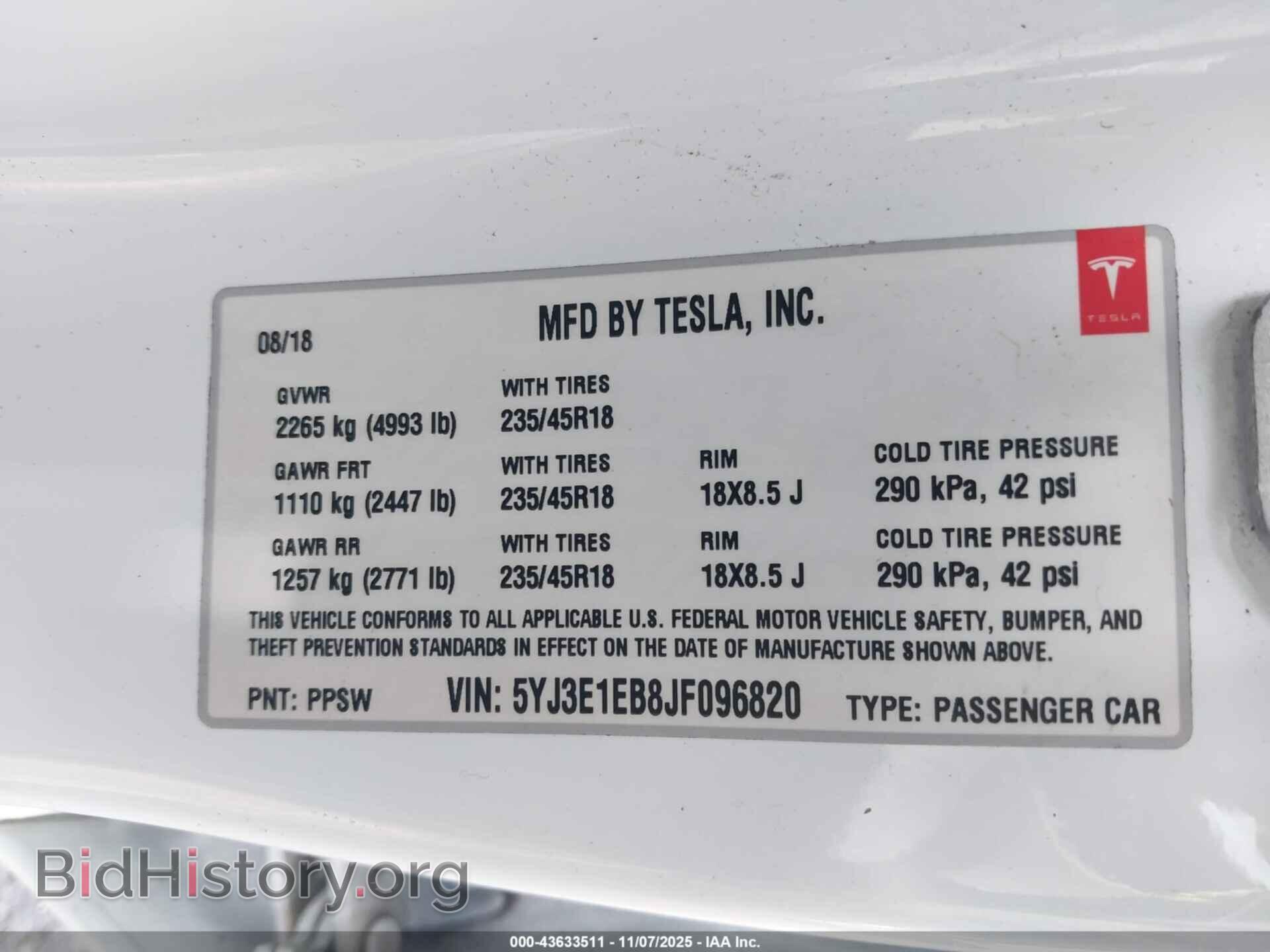 2018 TESLA MODEL 3 - VIN: 5YJ3E1EB8JF096820 - Фото 9