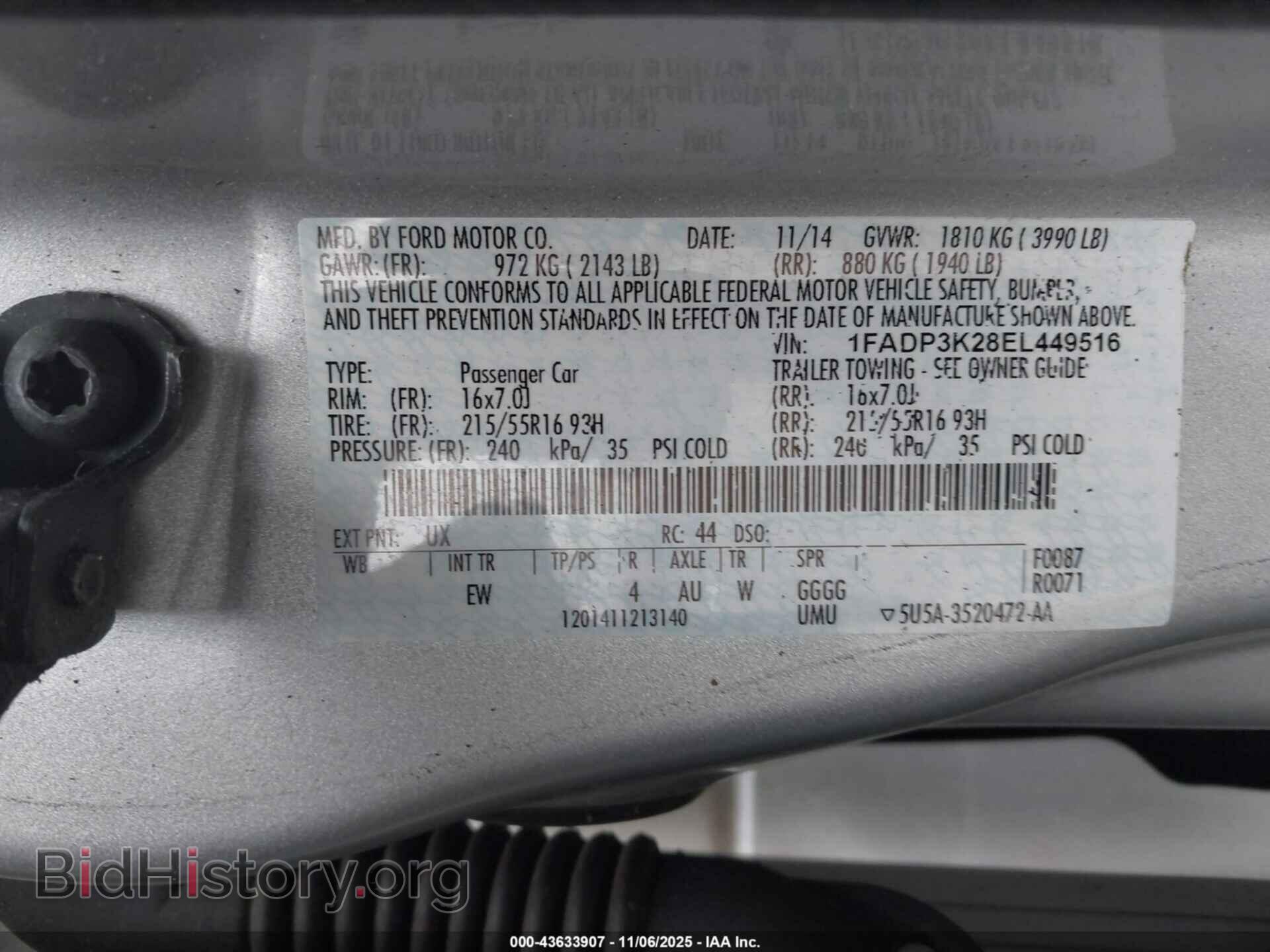 2014 FORD FOCUS - VIN: 1FADP3K28EL449516 - Фото 9